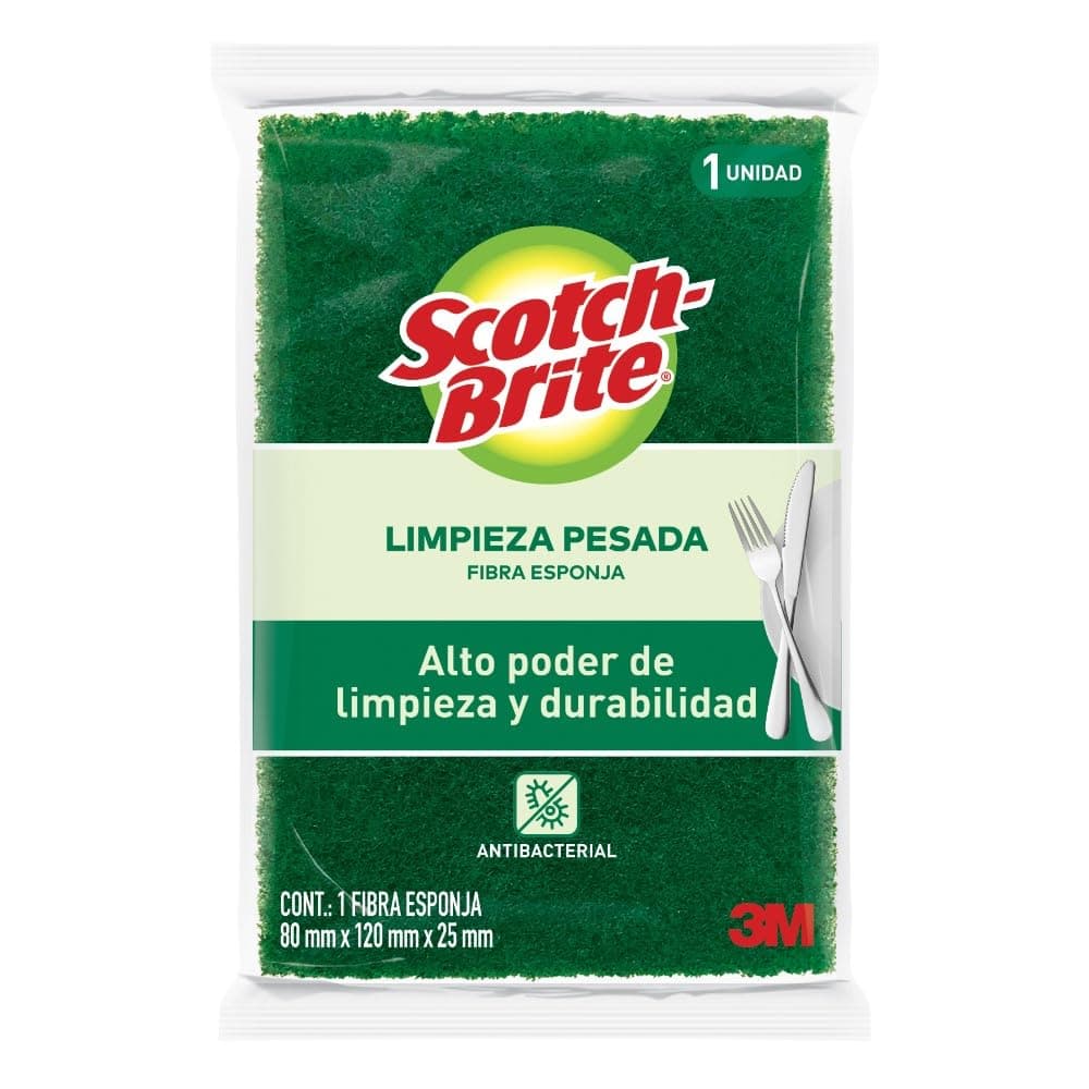 Scotch-Brite 3M Fibra Esponja Limpieza Pesada Grande para Cocina 1 Pieza