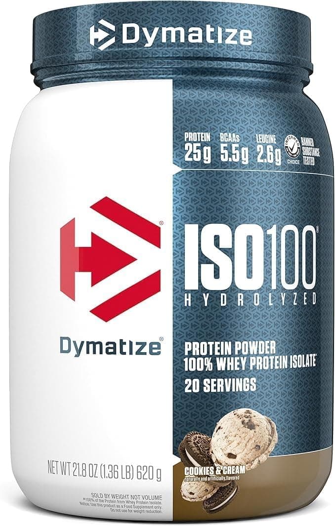 Dymatize ISO 100, Proteína Aislada de Suero Hidrolizada, Sabor Cookies and cream, 640 g, 25 g