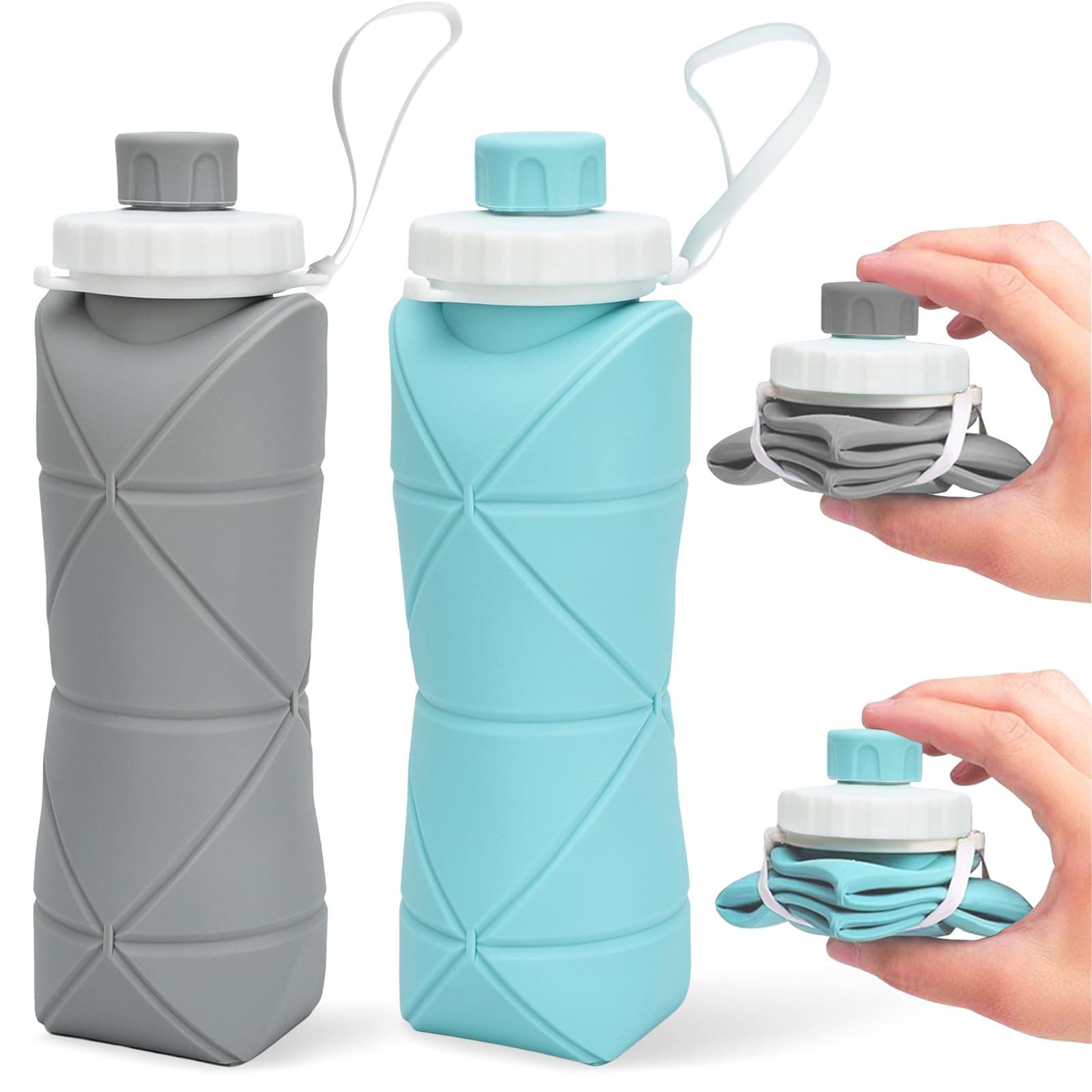 Botella de Agua Deportiva Plegable 600ML, 2 Botellas de Agua Blandas con