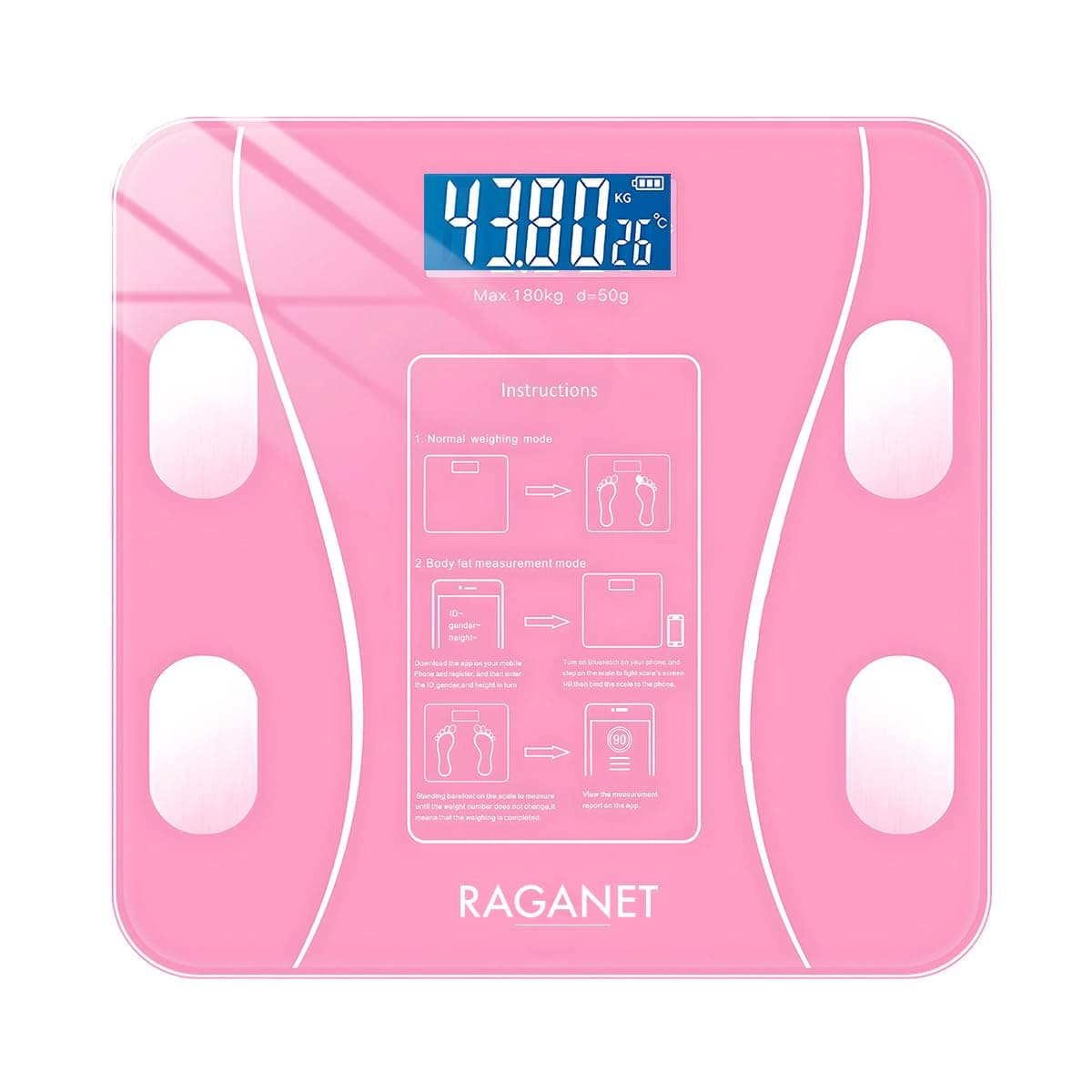 Raganet, Báscula Electrónica Bluetooth, Digital e Inteligente, Para Medir Peso, Grasa Corporal y