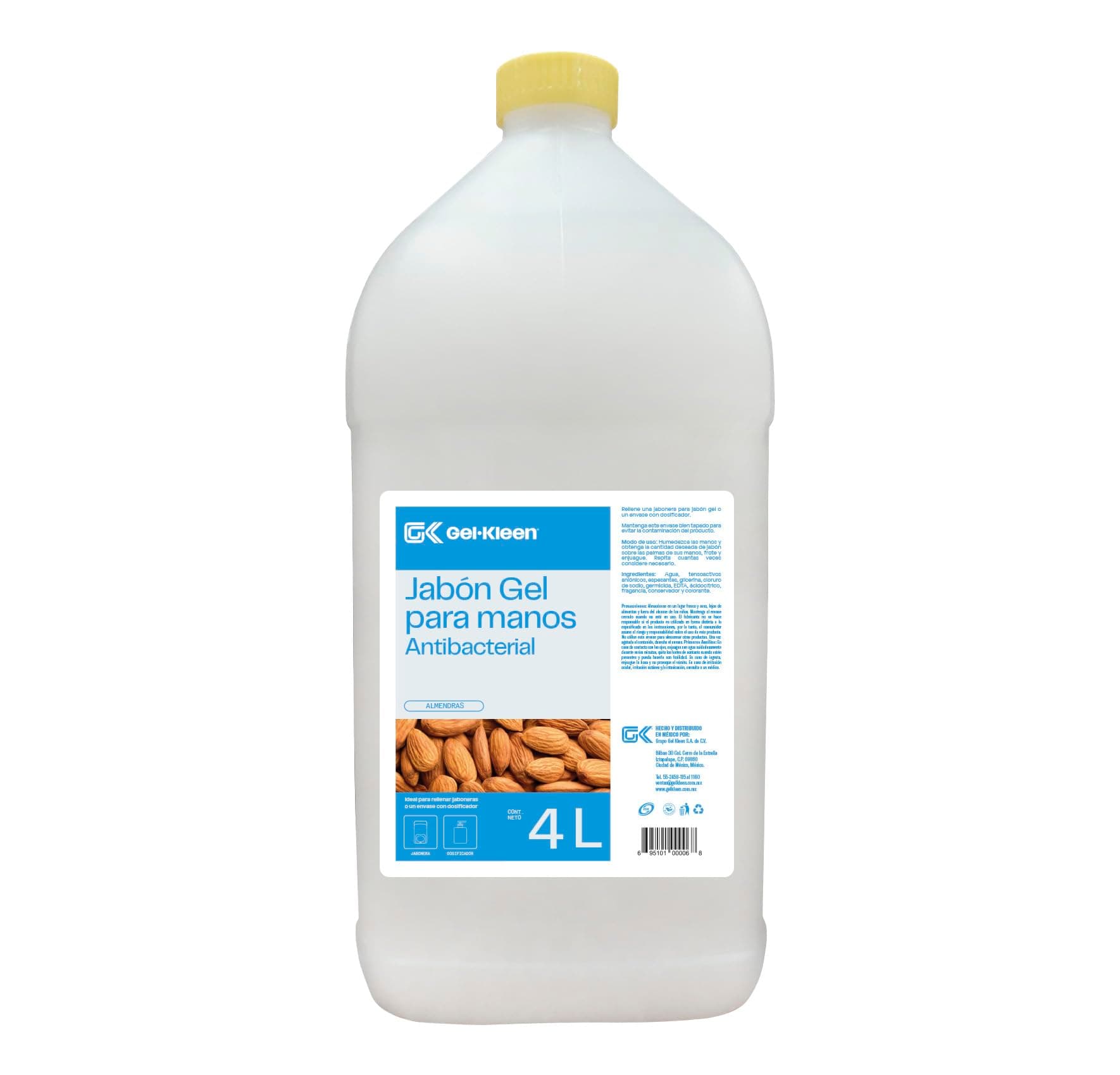 Gel Kleen. Jabón Antibacterial Para Manos. 4 Litros. Almendras