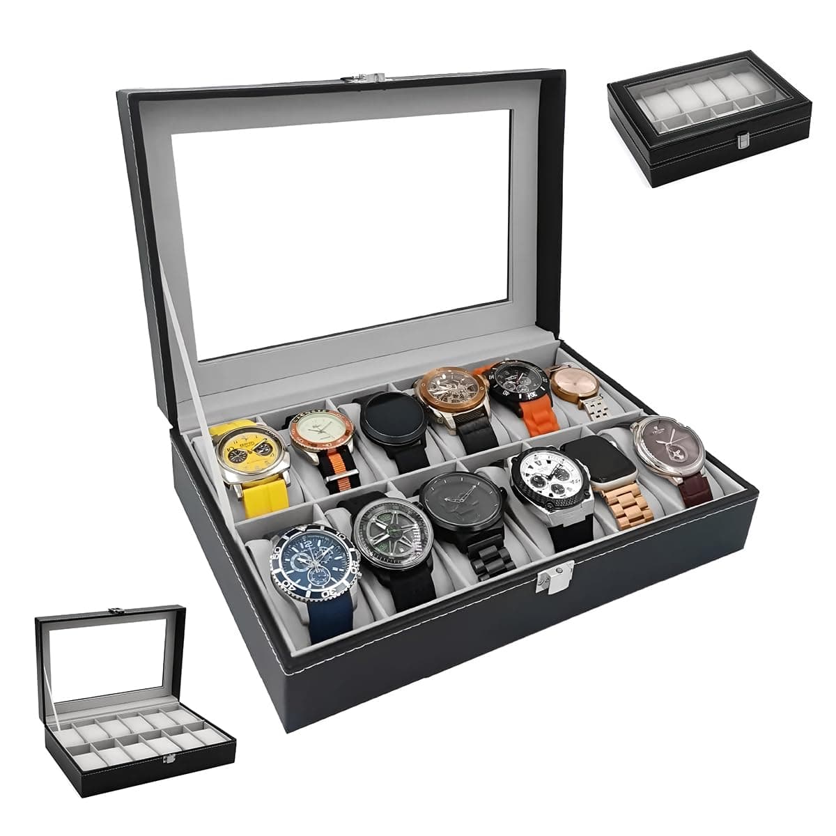 Raganet, Estuche Alhajero Organizador De Relojes Y Joyas Con 12 Espacios Para Reloj, Elegante
