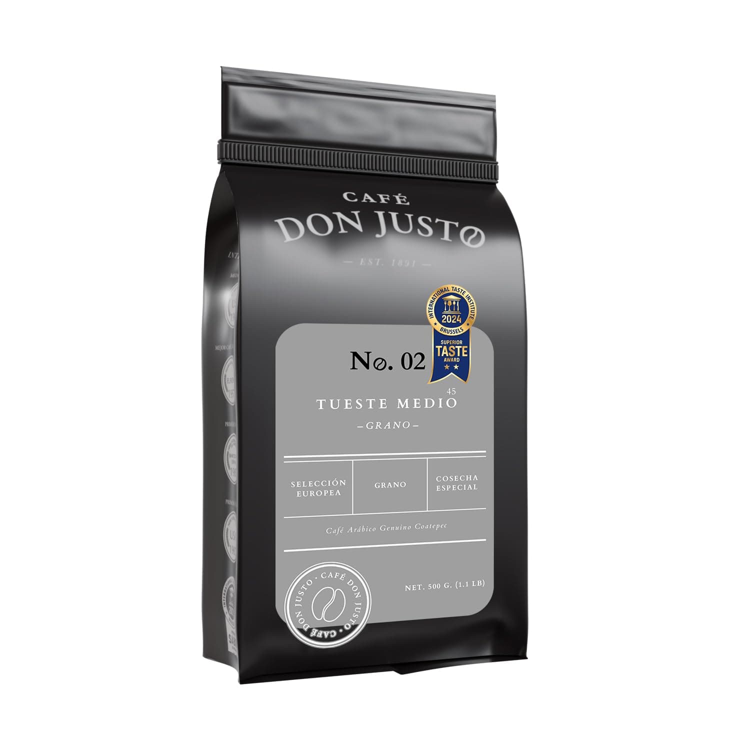 Café Don Justo No. 02 - Tueste Medio - 100% Arábiga - Café en Grano - 500 g - Sabor Intenso