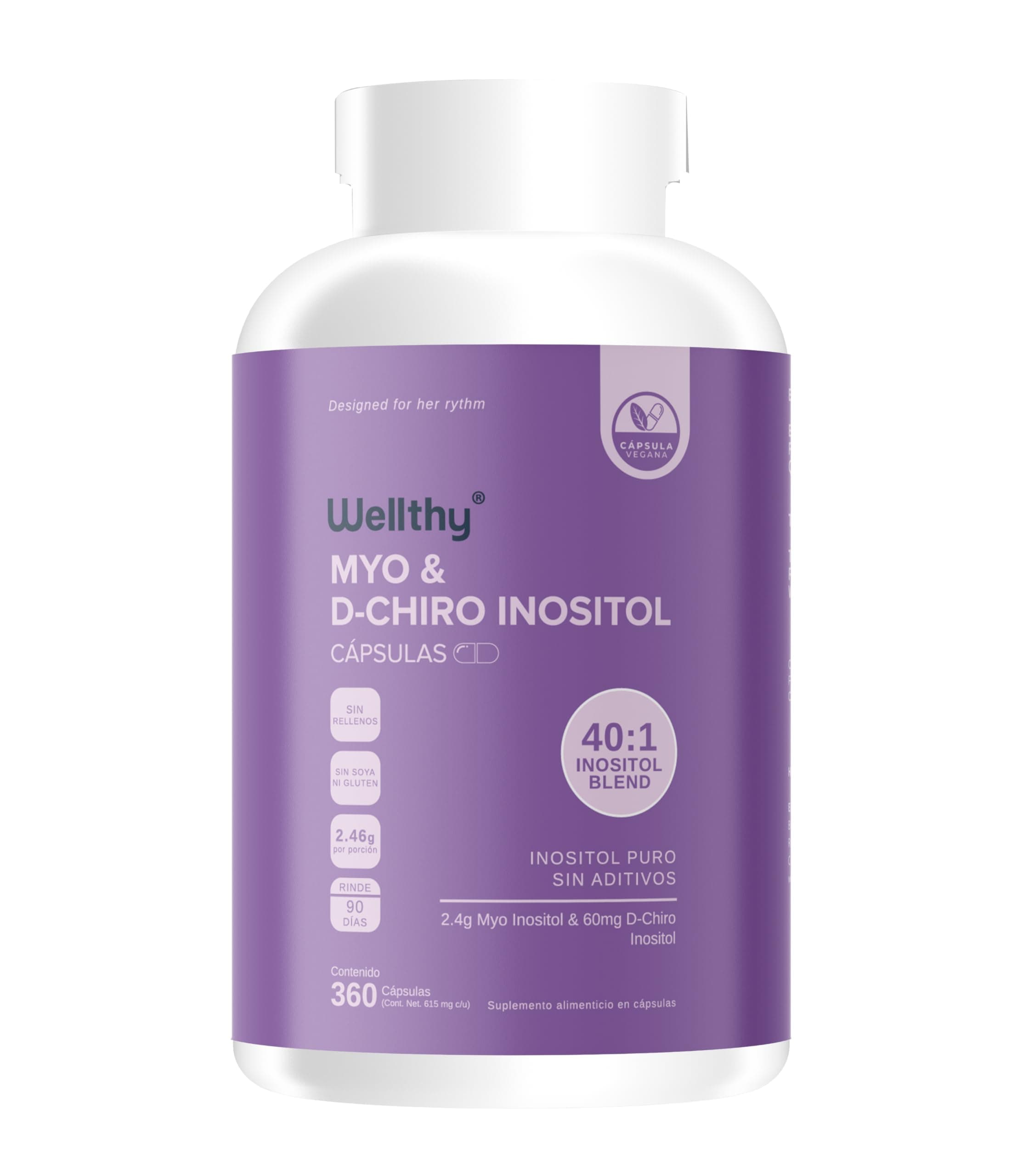 Wellthy Myo & D-Chiro Inositol 360 Cápsulas. Mezcla Óptima 40:1