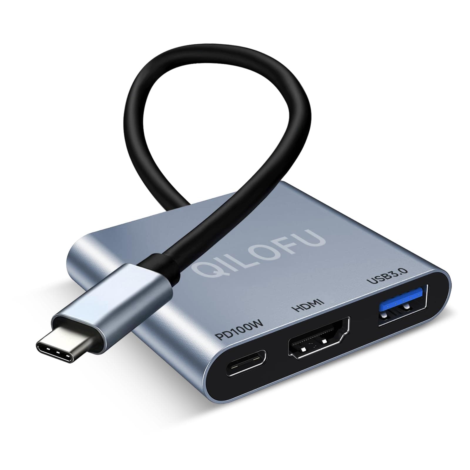 Adaptador USB C a HDMI, con Puerto HDMI 4K, USB 3.0 y de 100W Carga PD