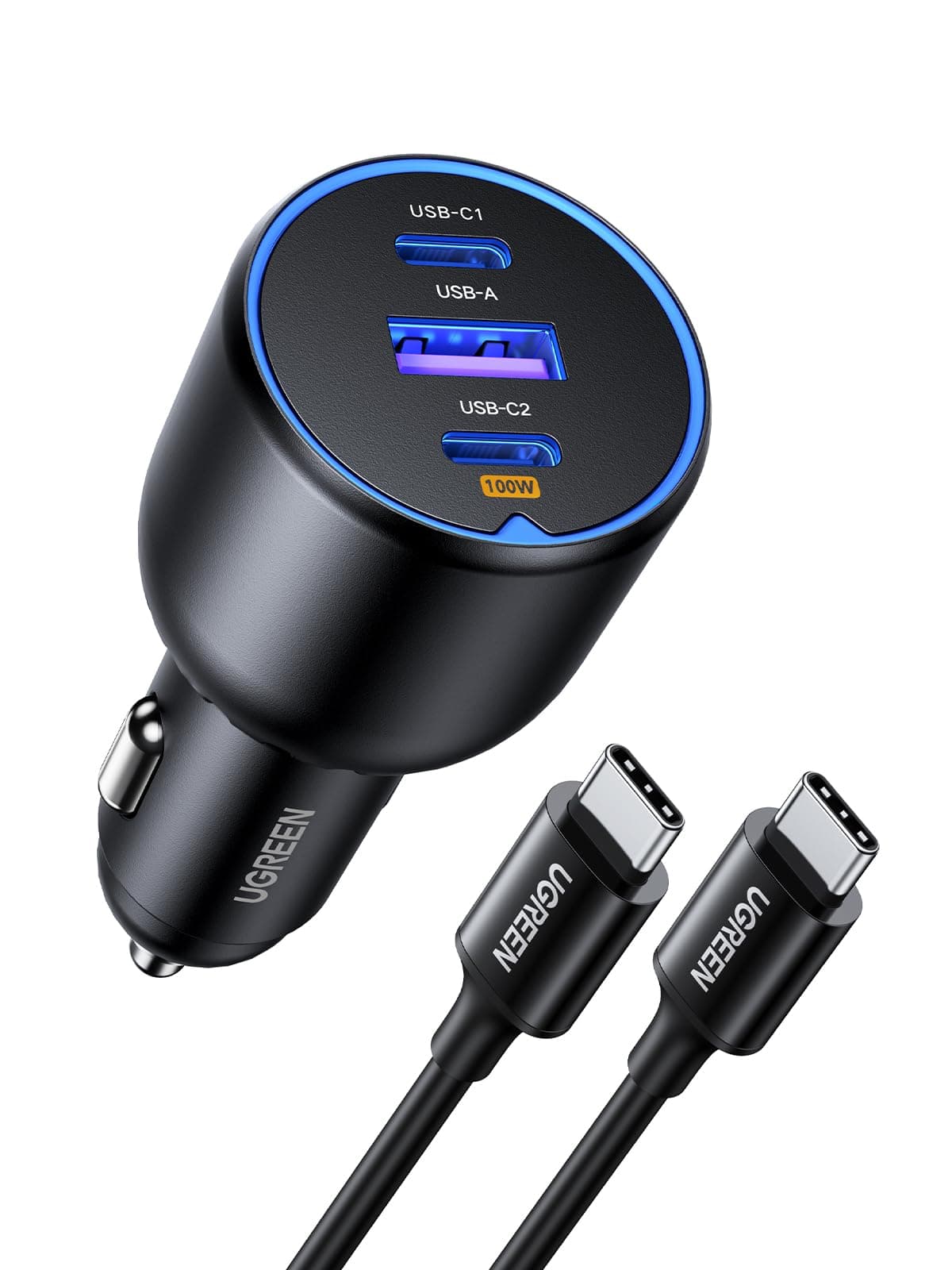 UGREEN 130W Cargador de Coche USB C con 1M 100W Cable USB C