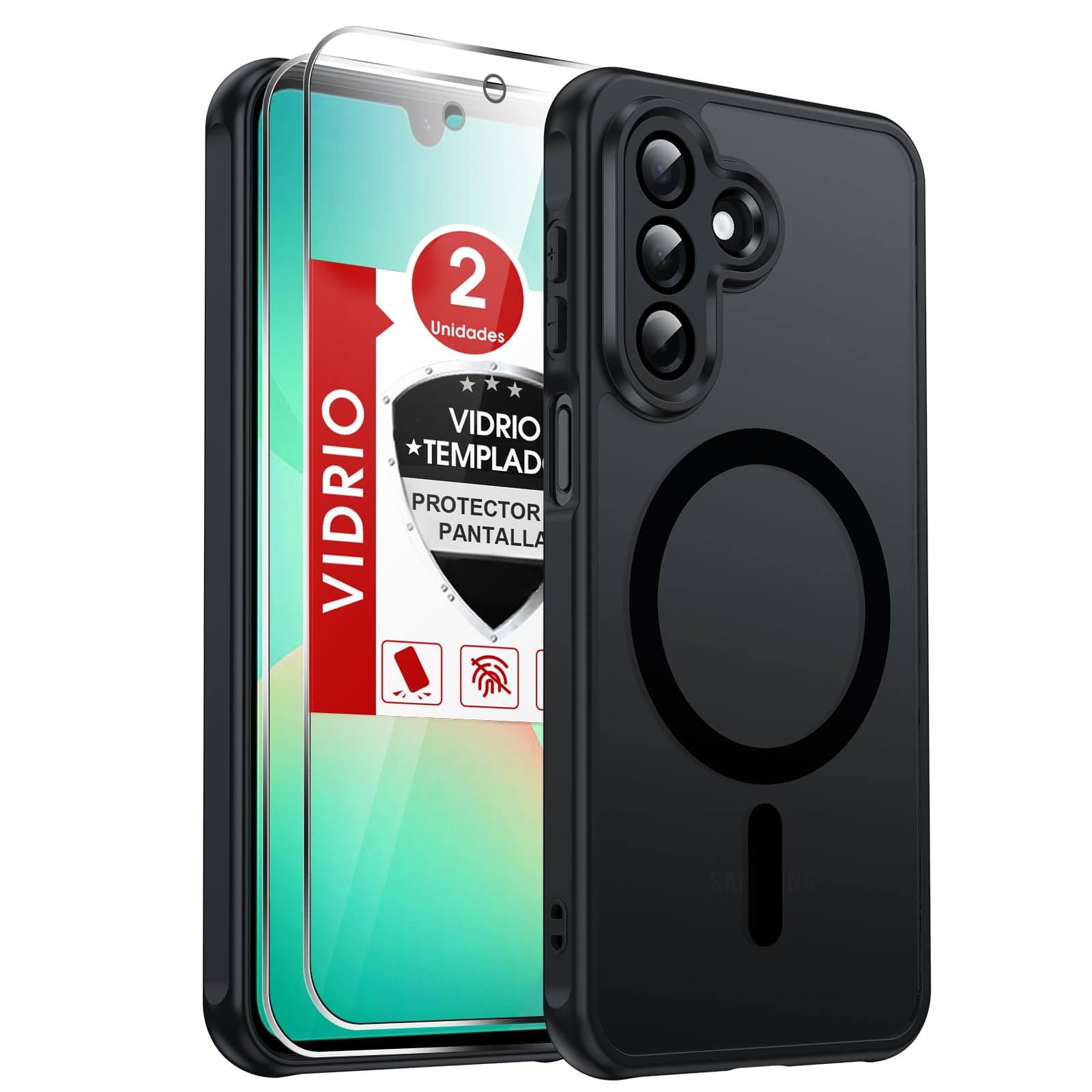 LeYi Funda para Samsung Galaxy A27 5G con2X Cristal Templado Negro