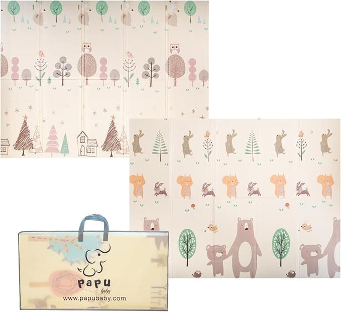 PAPU BABY Tapete de juego Plegable 1.55 x 2.00 para Bebés Doble Vista. Baby Play Mat. (Oso)
