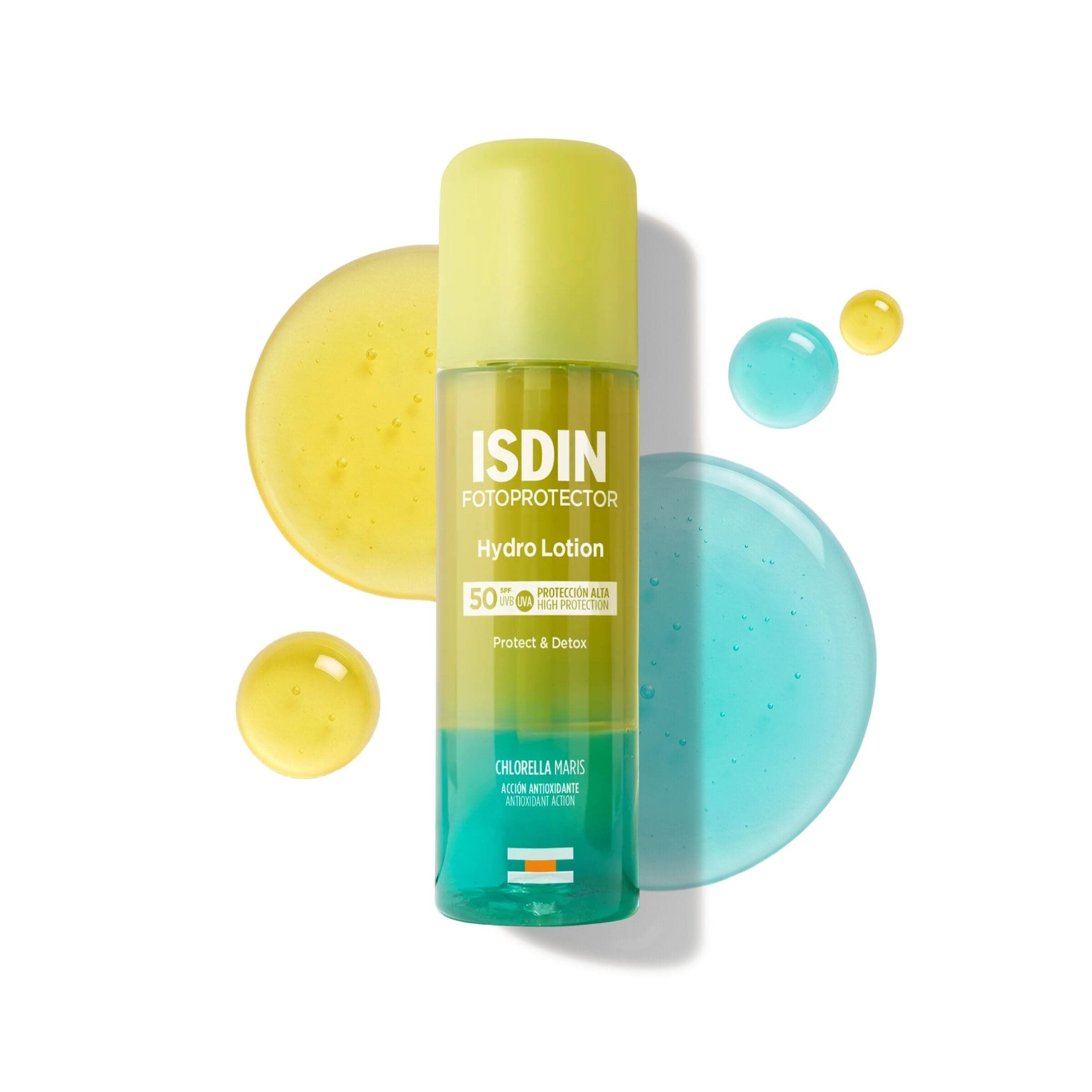 ISDIN Fotoprotector hydrolotion spf 50, protector solar corporal bifasico que protege y detoxifica