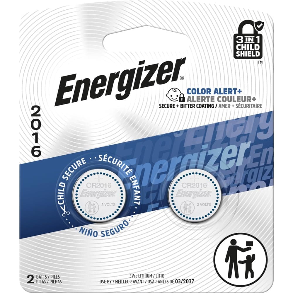 Energizer - Pila CR2016, Litio 3V, Protección Infantil, 2 Piezas