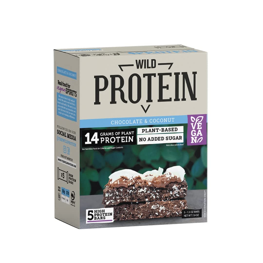 Wild Protein | Barras altas en proteína | Vegana | Sabor Chocolate y Coco | Pack de 5 unidades | 14