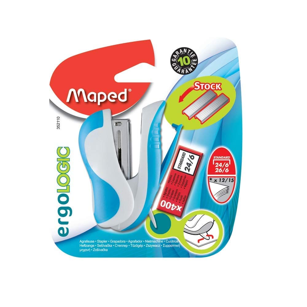 Maped 352110 Mini grapadora ergológica y 400 grapas, colores surtidos