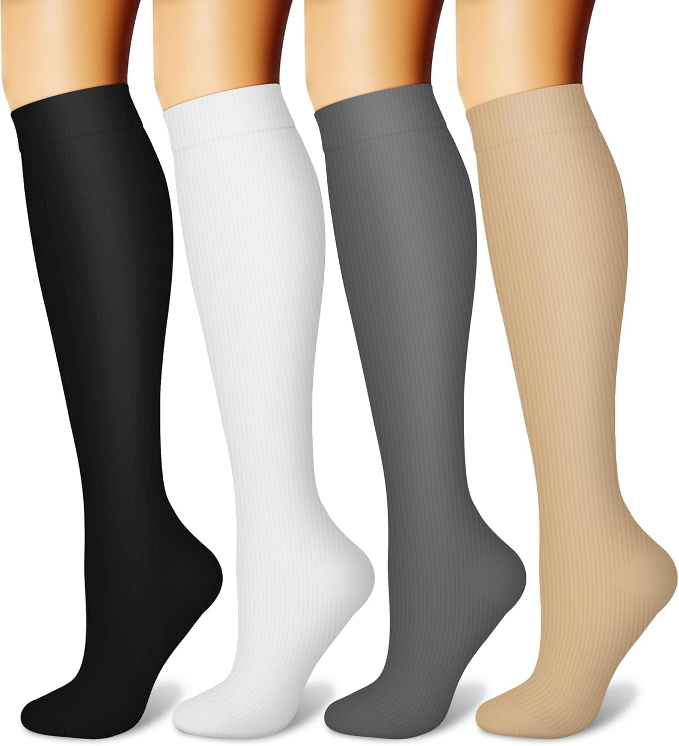 4 Pares Medias de Compresión 15-20 mmHg para Mujer y Hombre