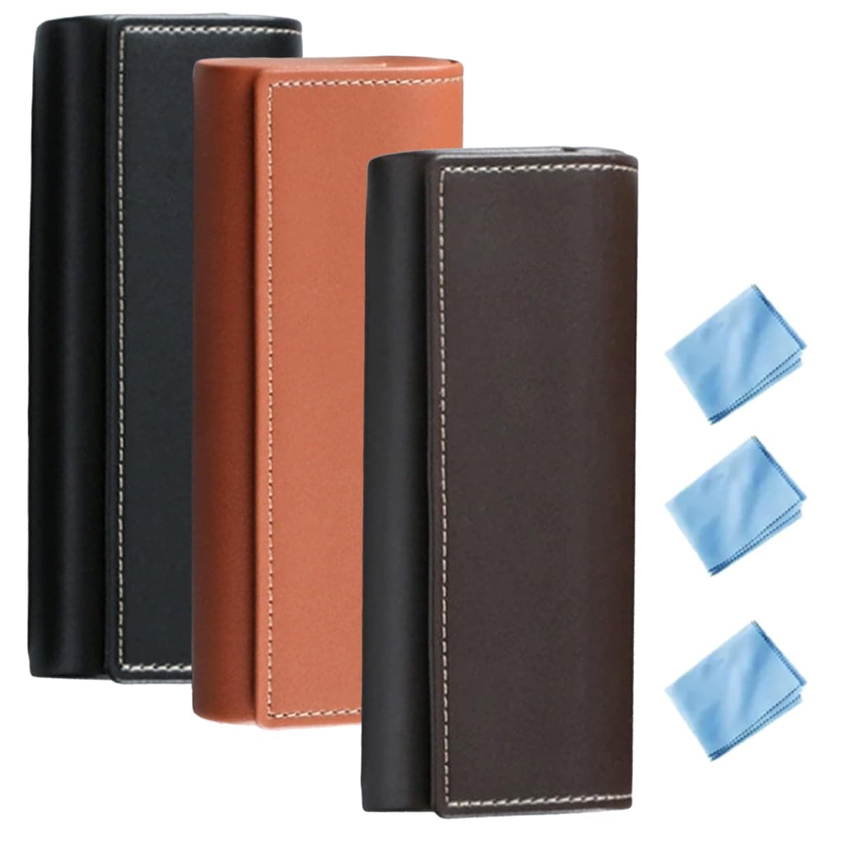 LANRUTU Estuche Rígido para Lentes Premium, Kit 3 Funda Protectora de Cuero para Anteojos + 3 Paño