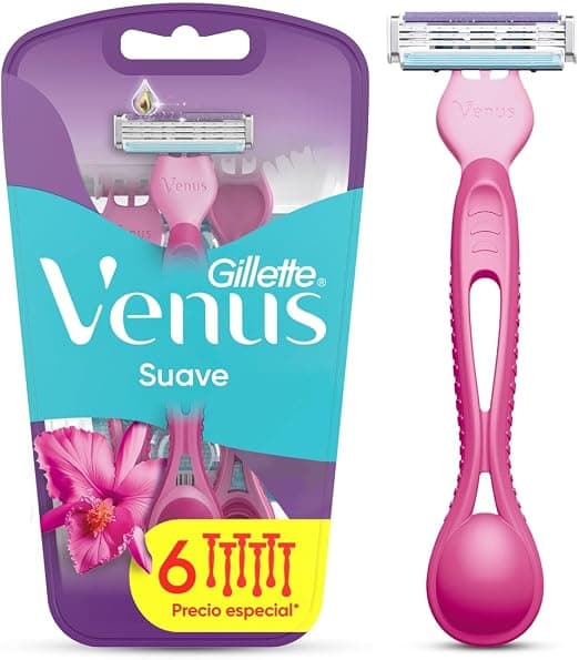 GILLETTE Venus Suave, Rastrillo para Mujer, 6 Rastrillos Venus Desechables con 3 Hojas para Depilar