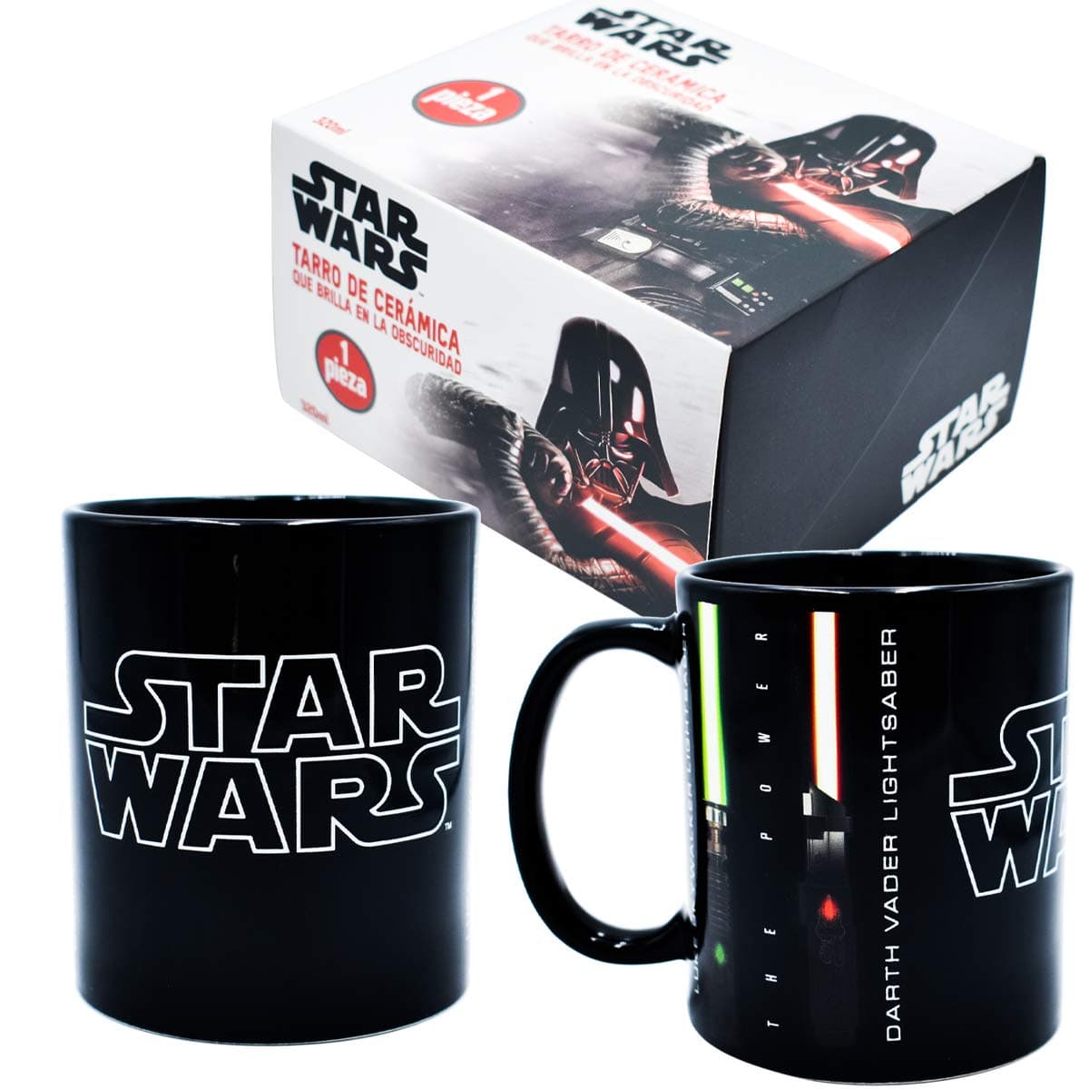 Fun Kids 1738-99 Tarro de Cerámica que brilla en la Obscuridad Star Wars- Darth Vader Luke