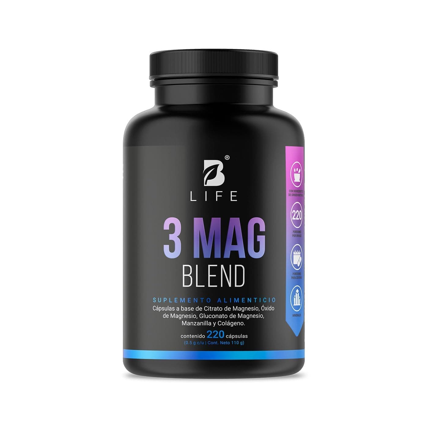 B Life Company | Citrato, Óxido y Gluconato de Magnesio | 220 Cápsulas de 500 mg | Alta absorción
