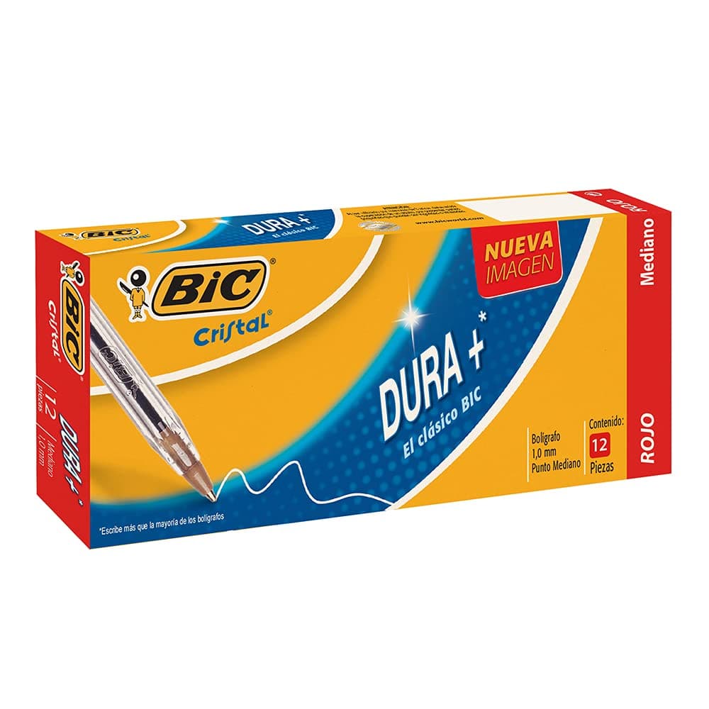 BIC Bolígrafo Cristal Punto Mediano 1.0 mm Cuerpo Hexagonal Tapa Ventilada para Evitar Asfixia 12