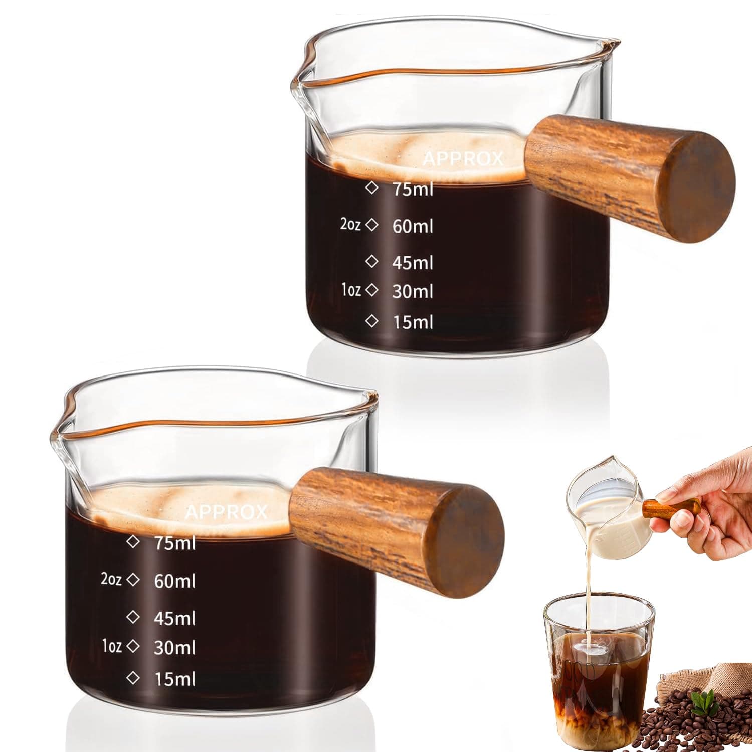 Rantuia 2 Tazas Medidoras de Espresso 75 ml