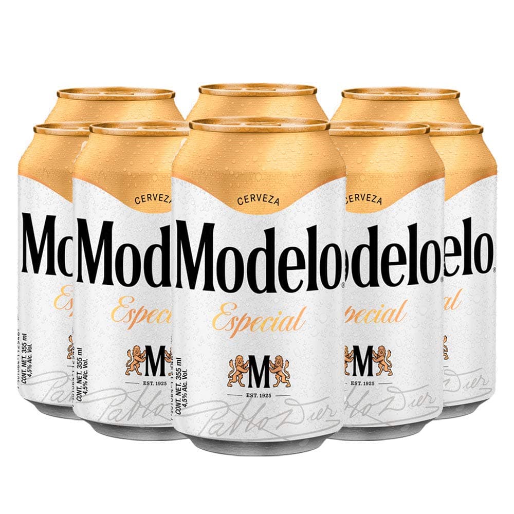 Cerveza Clara Modelo Especial tipo Pilsner 24 latas de 355 ml, aroma a azahar y sabor a lúpulo