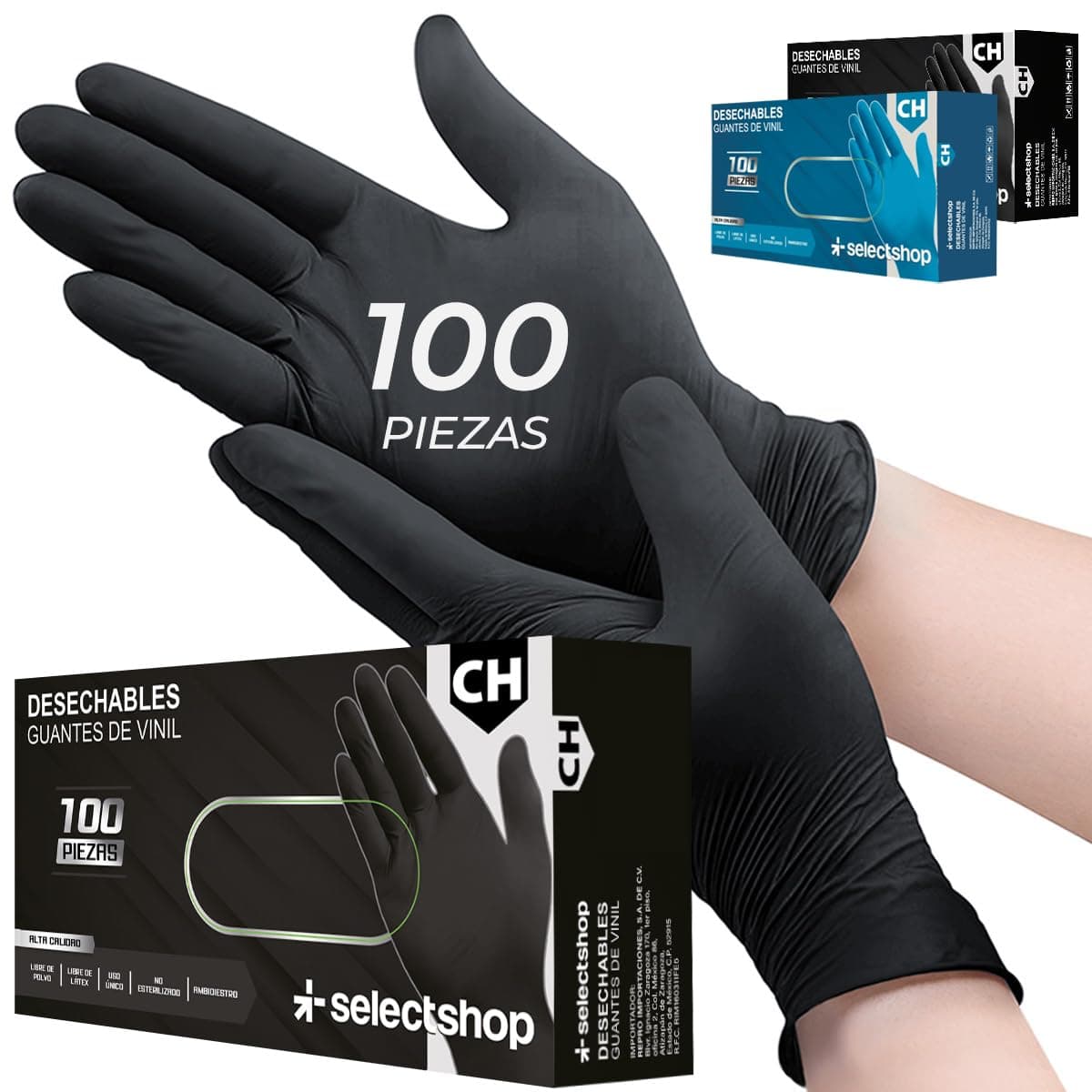 SELECTSHOP Pack De 100 Guantes De Nitrilo Vinil Desechables Sin Polvo Guante Industrial Resistente