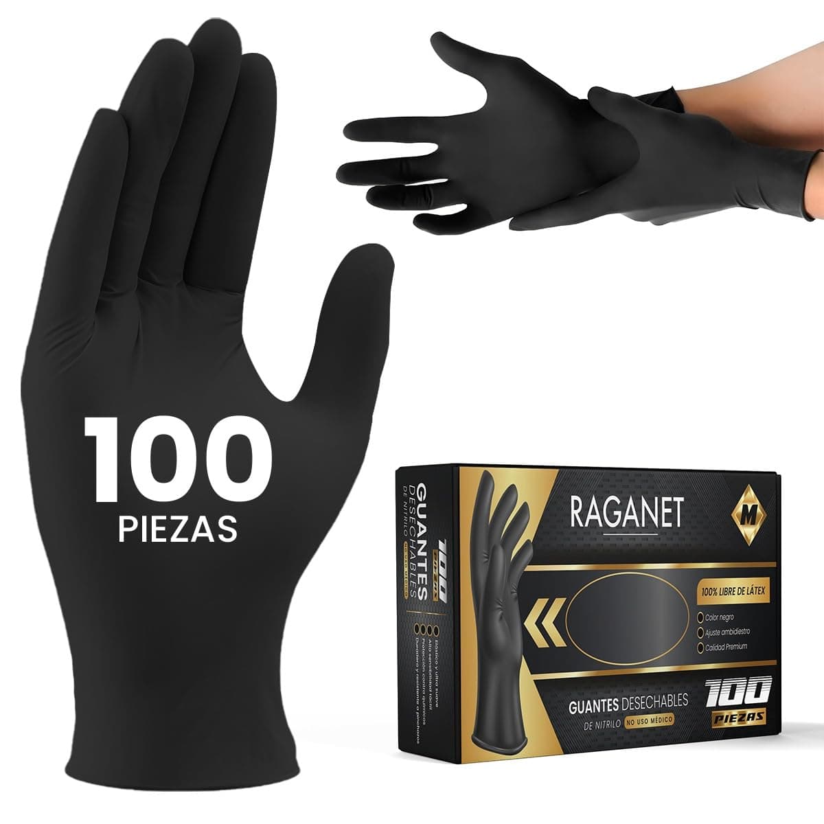 Raganet | 100 Guantes de Nitrilo Vinil de Alta Calidad Color Negro
