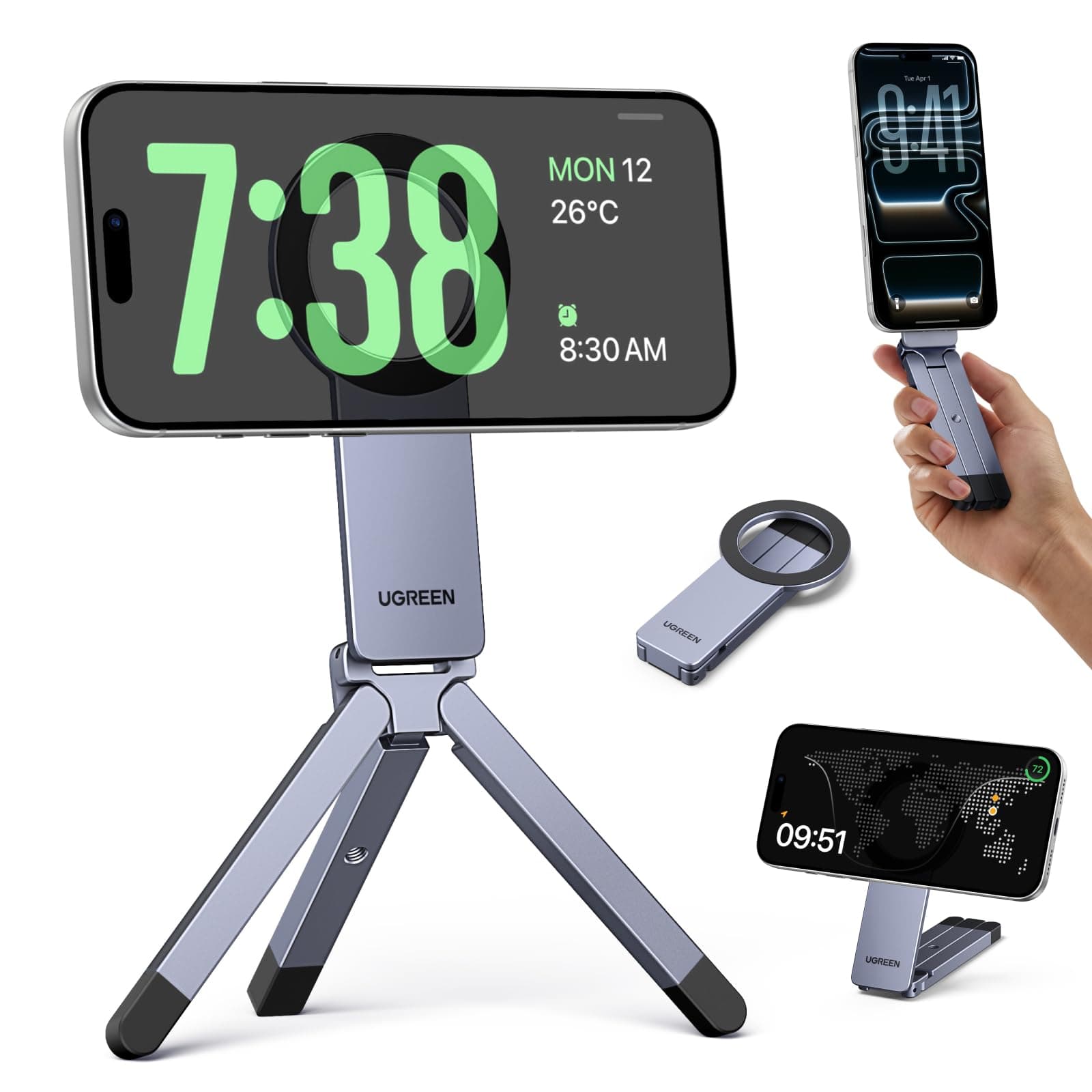 UGREEN Tripie para Celular Rotación de 360° Ajustable, Soporte Magnético