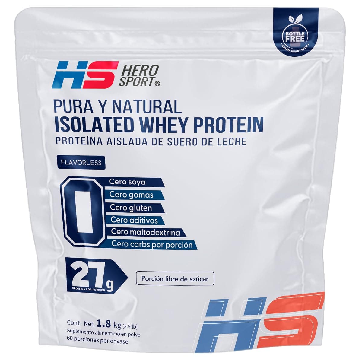 HS HERO SPORT Protein Pure and Natural Whey Protein Isolate 1.8kg. 100% Proteína Aislada