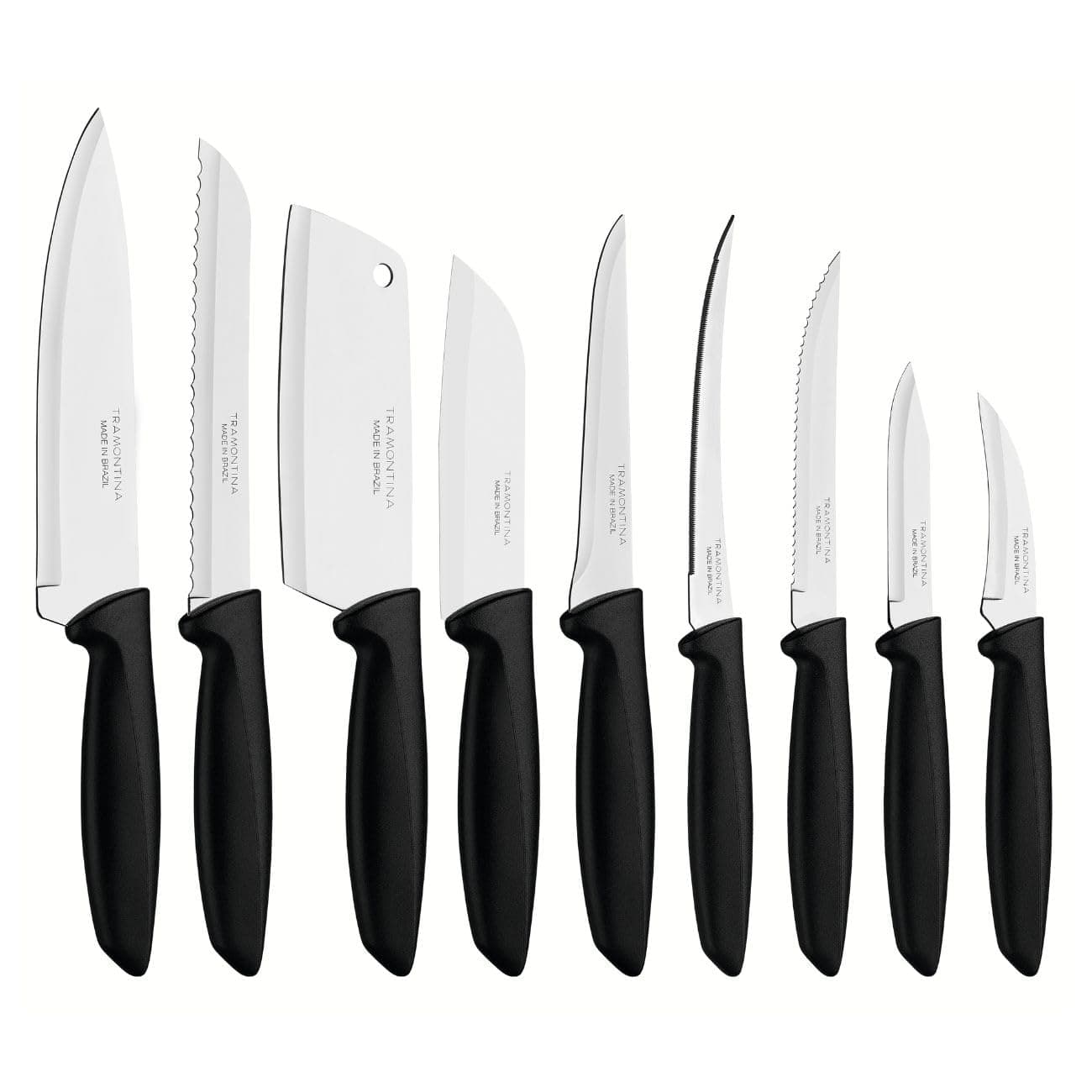 TRAMONTINA - Juego de Cuchillos de Cocina Plenus en Acero Inoxidable, 9 Piezas - Negro