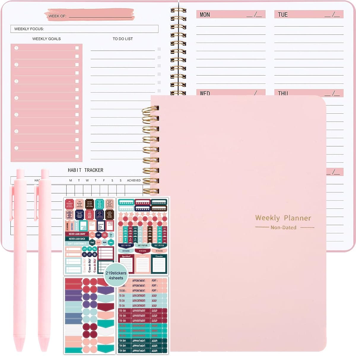 Cuaderno de Espiral A5, cuaderno agenda para Trabajo y Vida Personal, Cuaderno semanal sin fecha