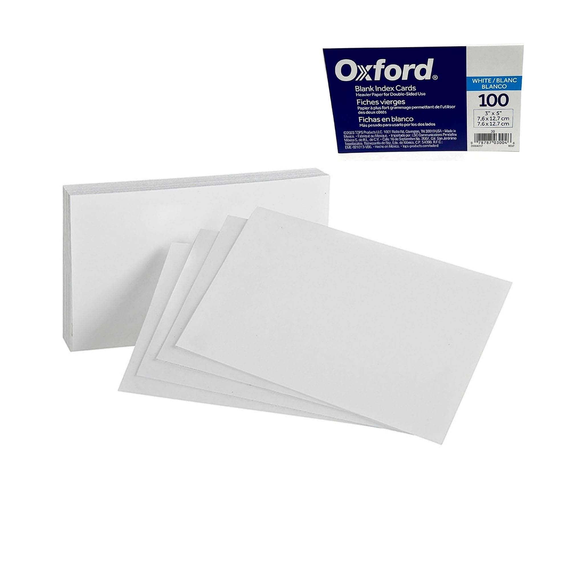 Tarjetas Indice Oxford, blancas, 12.7 x 7.6 cm (3"x5"), paquete c/100