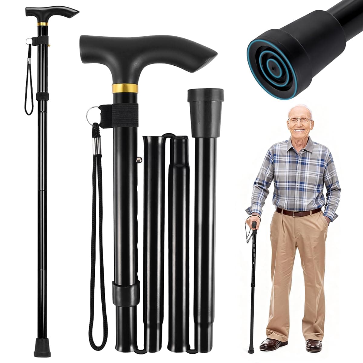 INGEQUIS Bastón Plegable Ajustable para Caminar