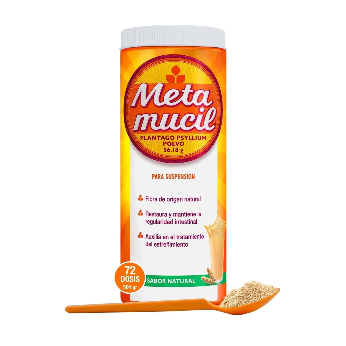 Metamucil Fibra Sabor Natural tarro de 504g 72 dosis