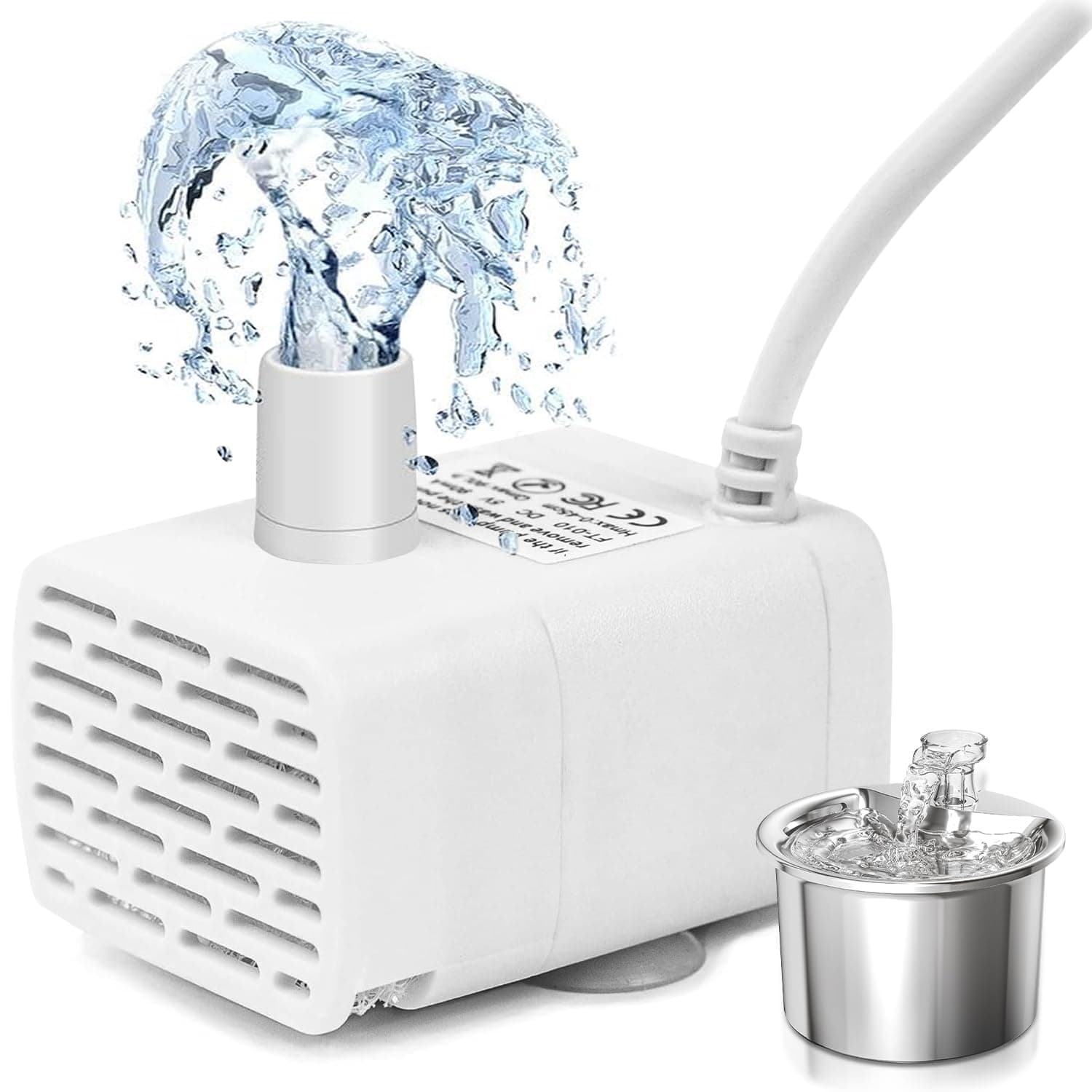 GAMAXIMA Bomba de Fuente de Agua Acero Inoxidable para Gato, Bomba de Repuesto Silenciosa para