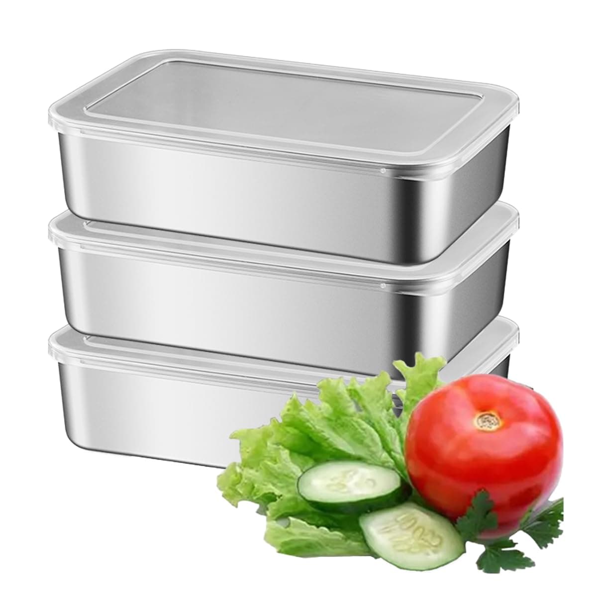 OCEBEEC Contenedores para Alimentos, 3pz Caja de Almacenamiento de Alimentos de Acero Inoxidable