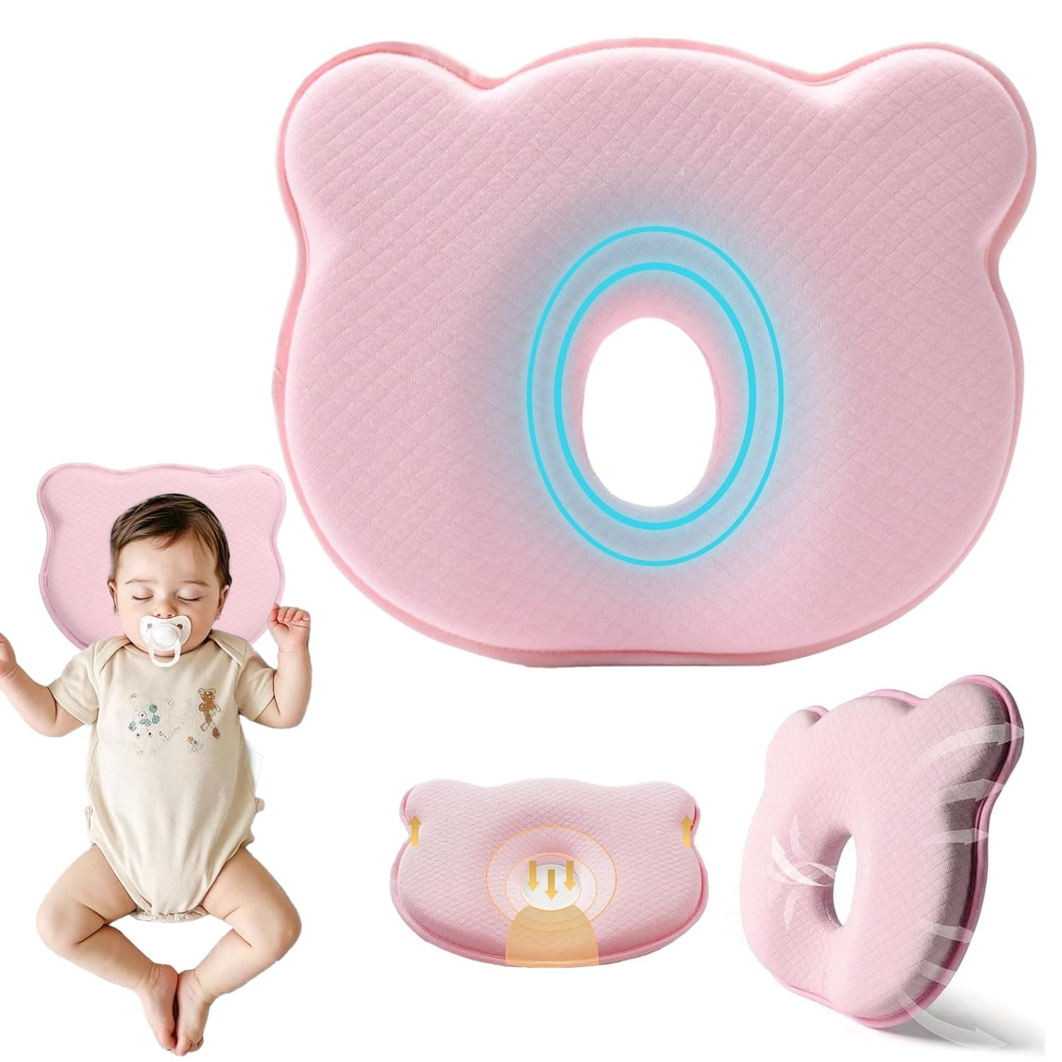 TOCOZOC Almohada de Bebé, Almohada para la Cabeza del Bebé para Prevenir el Síndrome de Cabeza