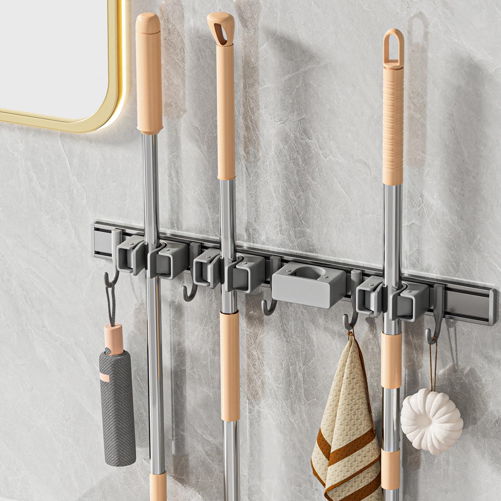 Porta Escobas y Trapeadores Pared Puede Moverse Organizador Aluminio Soporte para Escobas Tornillos
