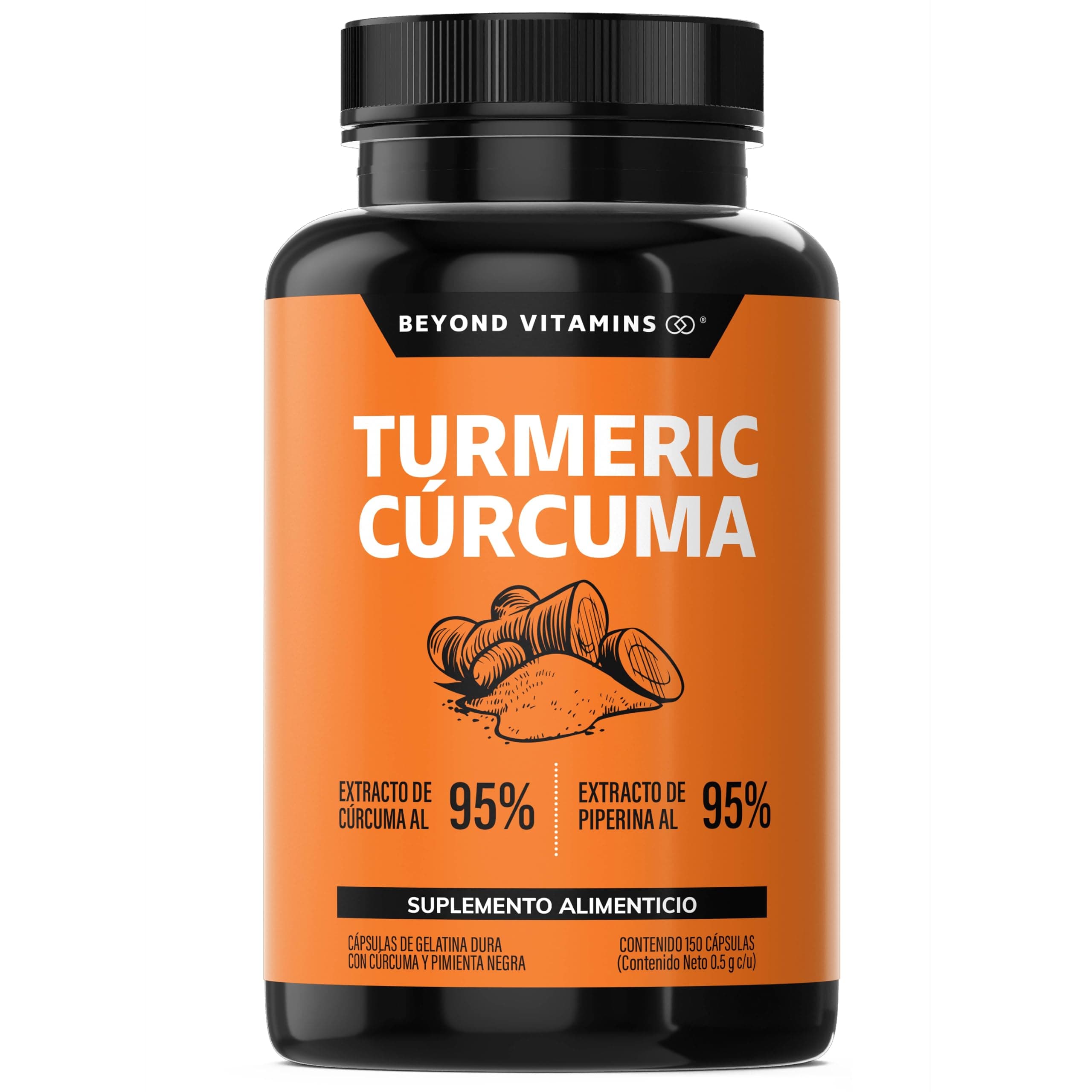 Turmeric Cúrcuma con Extracto de Raíz de Cúrcuma Estandarizada al 95% y Pimienta Negra al 95%