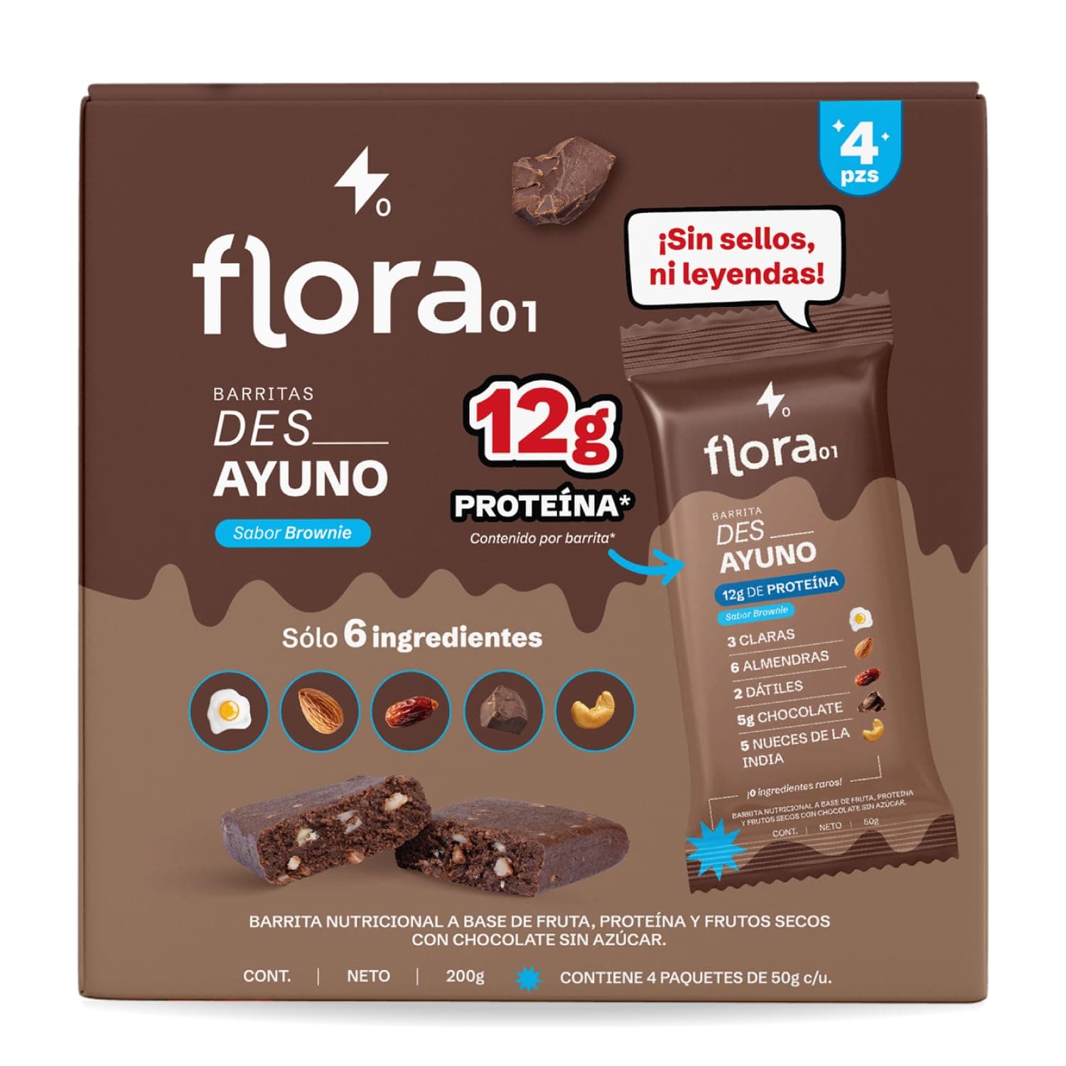 FLORA01 | Barras de Proteina | Barrita Des__Ayuno | Pre entreno | Alto en proteína y fibra | Libre
