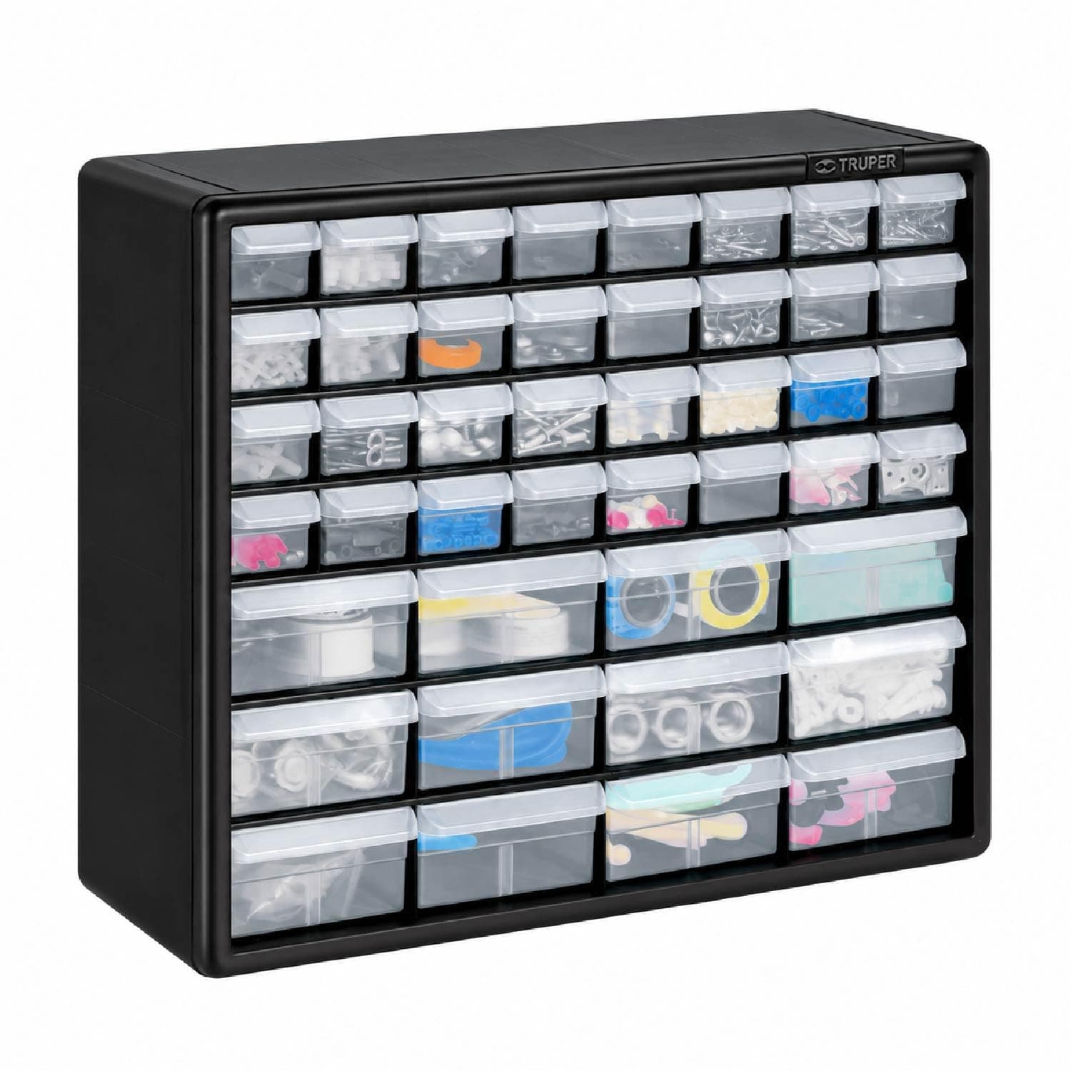Truper ORG-44, Organizador con 44 gavetas ranuras para montarse en pared