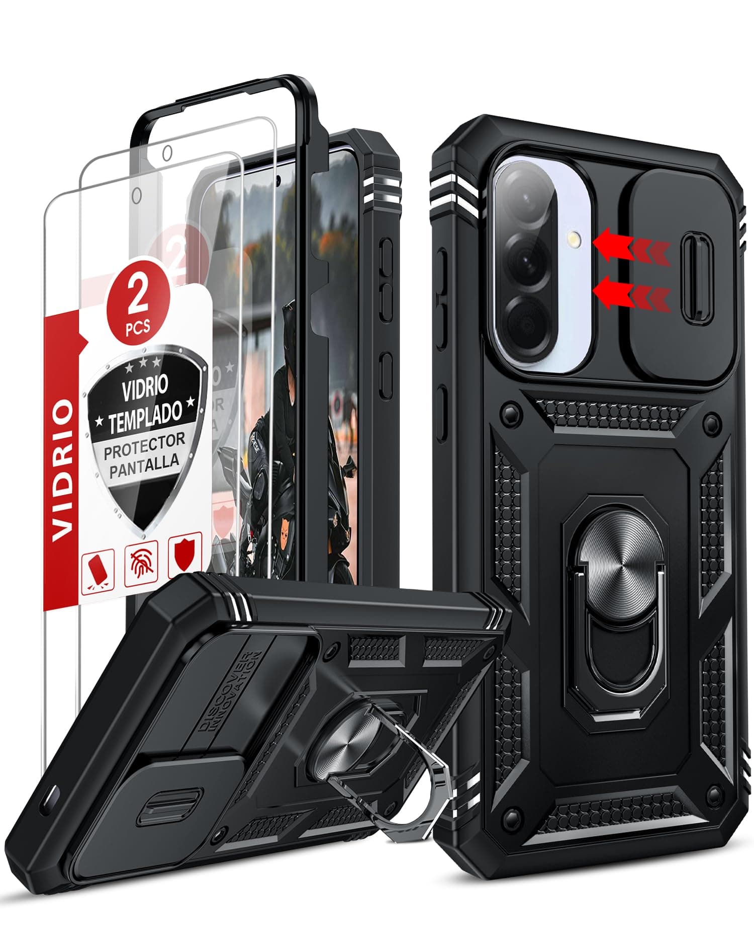 LeYi Funda para Samung Galaxy A57 con 2X Cristal Vidrio Templado Negro