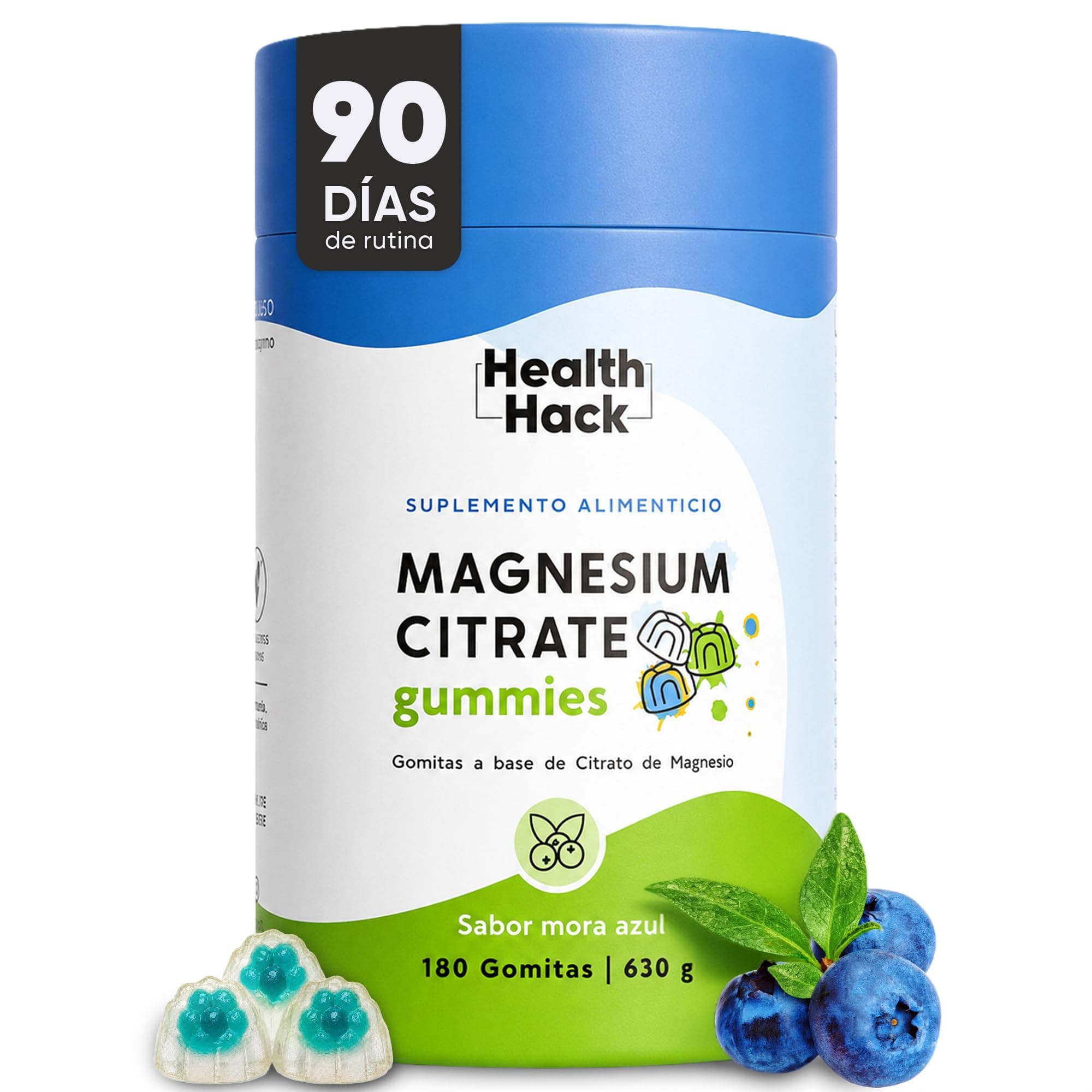 Citrato de Magnesio 180 Gomitas para Adulto Sin Azúcar Magnesium HealthHack