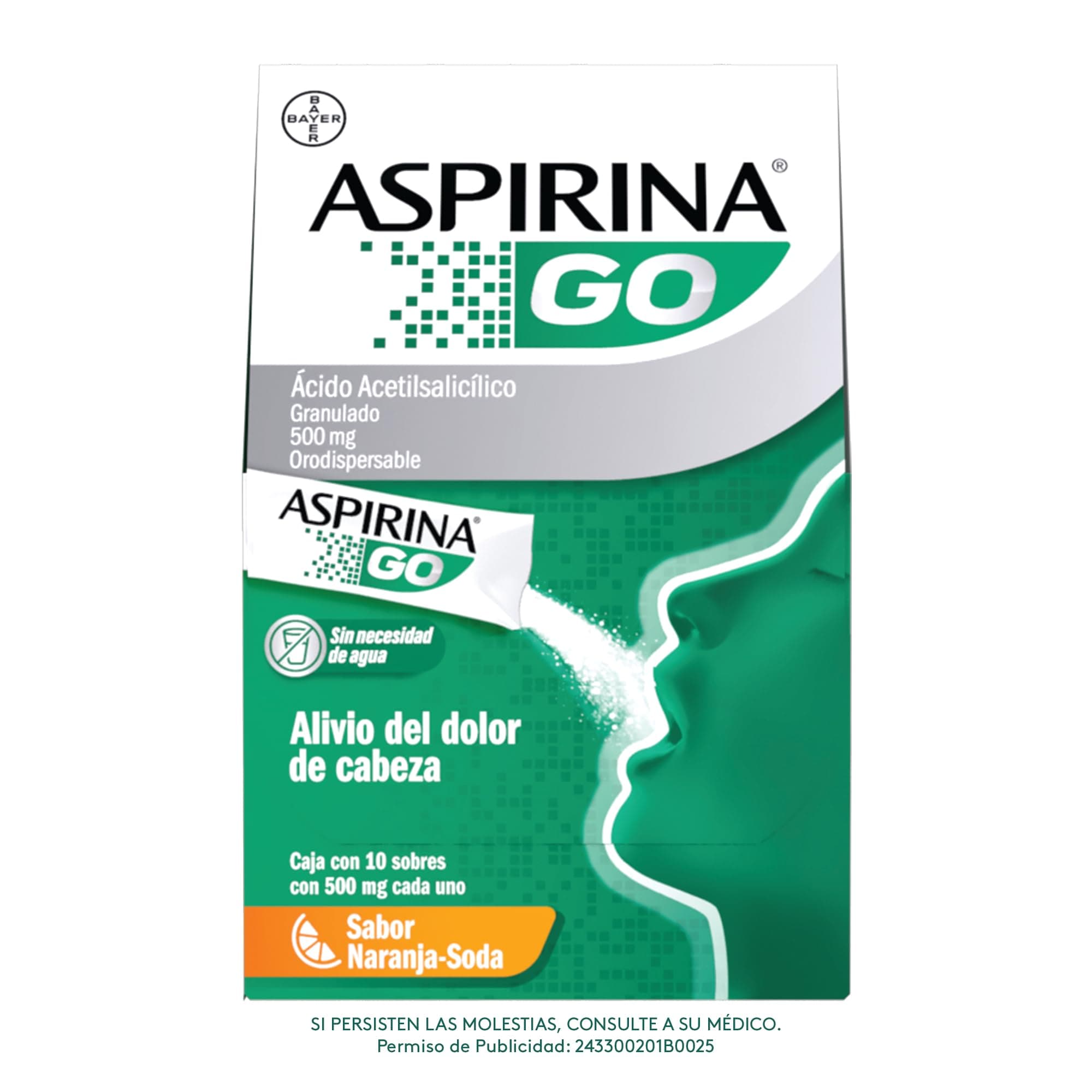 Aspirina GO Acido Acetilsalicilico Sabor Naranja 10 Und