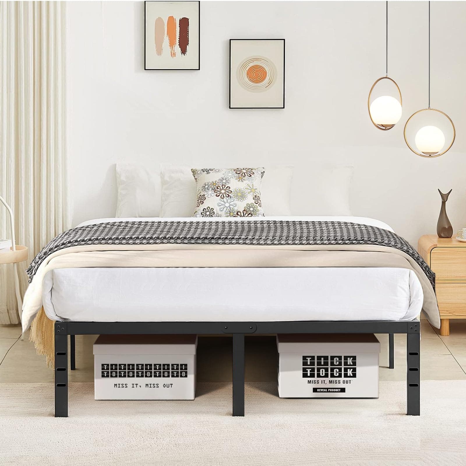 SAFONUS Base de Cama Matrimonial de Metal, Estructura Reforzada sin Ruido