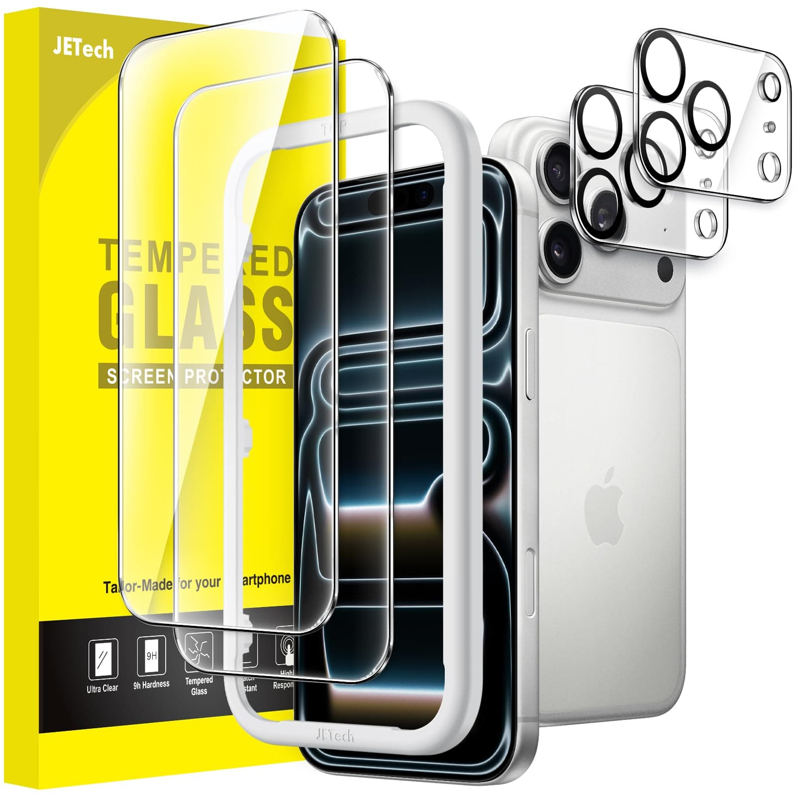 JETech Protector Pantalla para iPhone 17 Pro Max, 2+2 Unidades