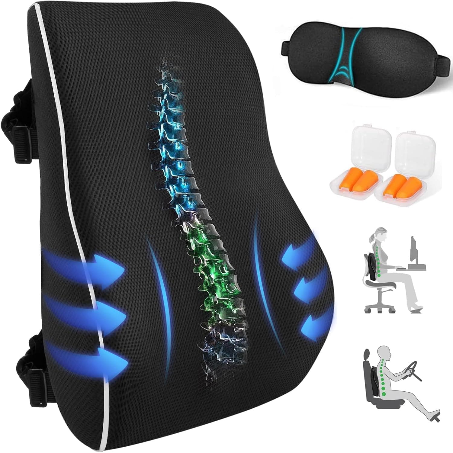 4PCS Soporte Lumbar para Silla, Respaldo Lumbar de Oficina de Espuma Memory Foam para Aliviar Dolor
