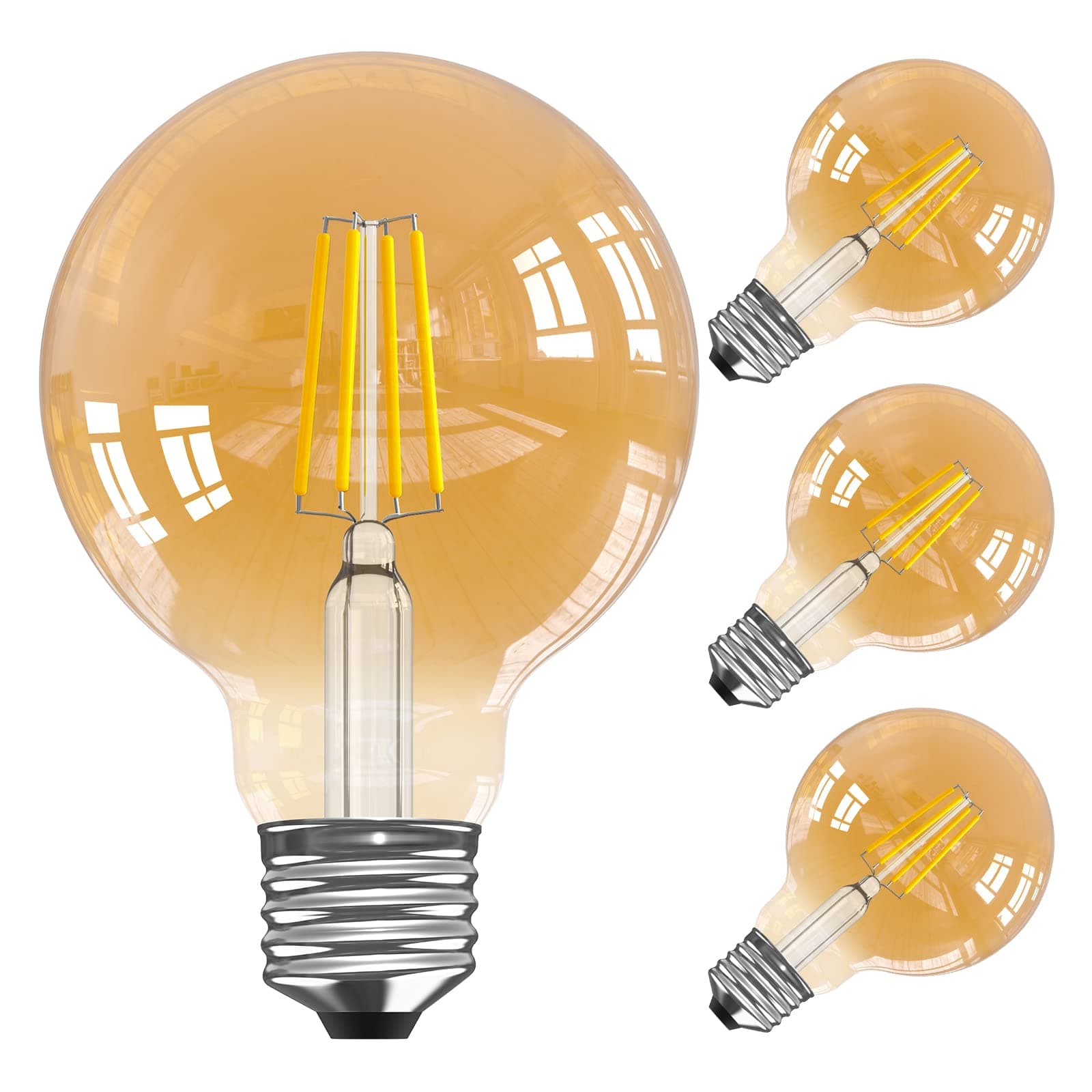 HORKEY Foco LED Moderna Bombilla Edison 4 Pza/ 6 Pza G25(G80) 4w=40w E26 Café Vidrio Luz Blanca