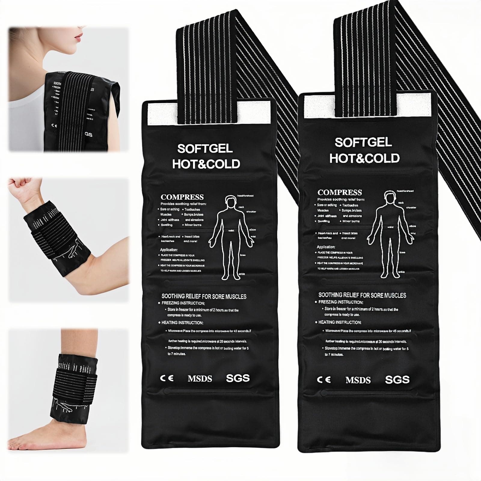 Compresas de Gel Frio, Bolsa de Hielo Grande,Banda Ajustable (Negro)