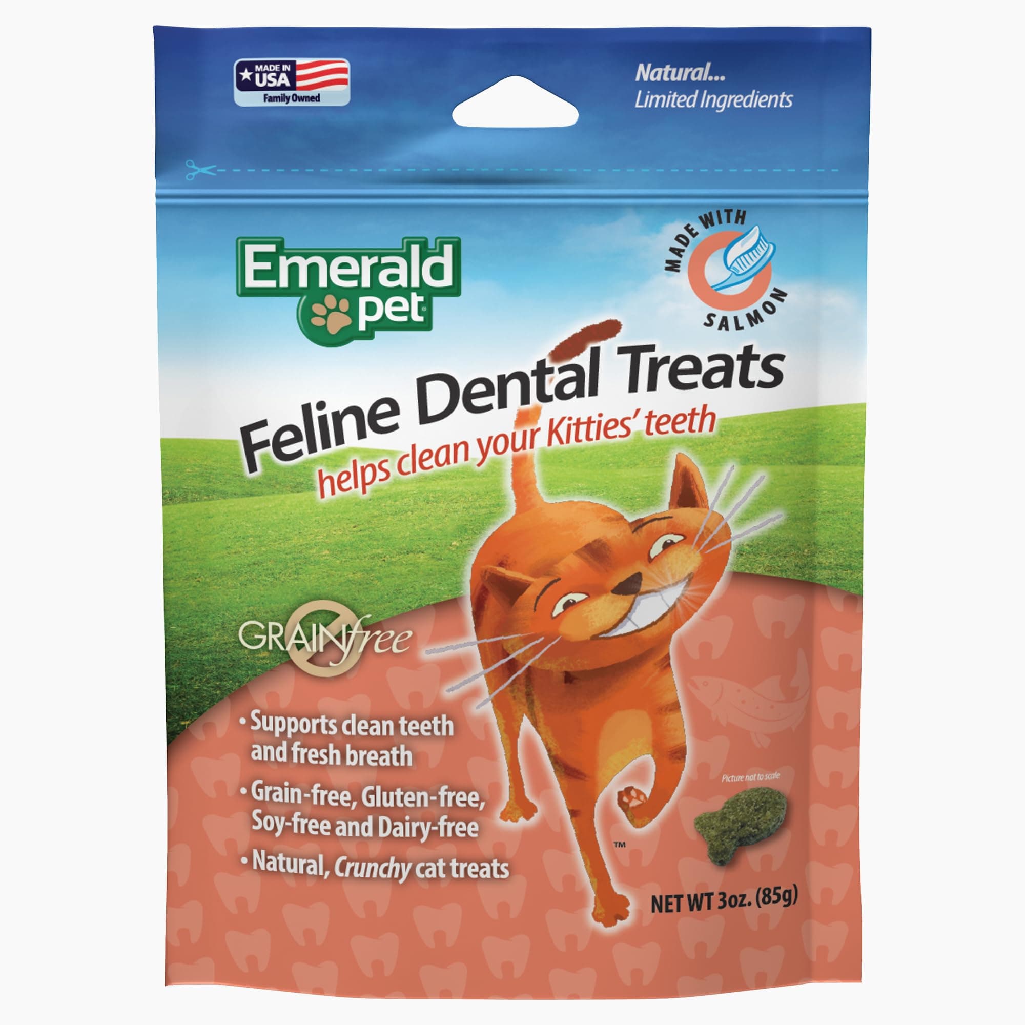Emerald Pet, Premios Dentales para Gato Receta de Salmón, 85g