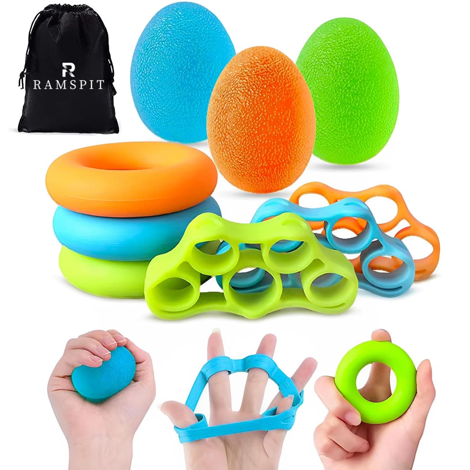 RAMSPIT 10 PCS Ejercicio de Fuerza para Dedos, 6.6-88lb Ejercitador de Mano
